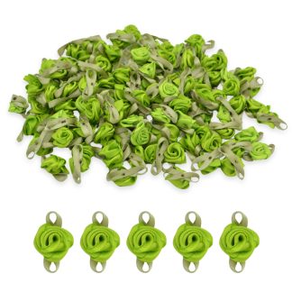 Spring Green #05 with Green Leaves 15mm Satin Ribbon Roses