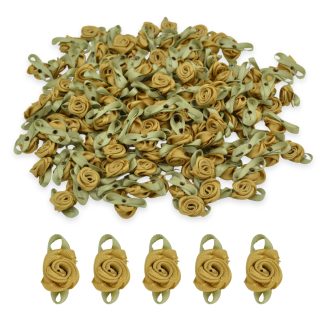 Latte #07 with Green Leaves 15mm Satin Ribbon Roses