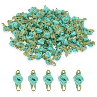 Peacock #12 with Green Leaves 15mm Satin Ribbon Roses