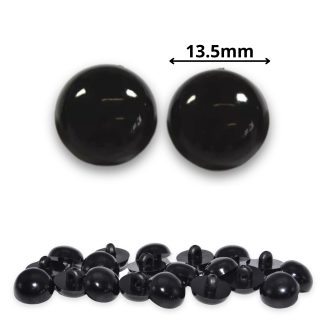 Sew On - 13.5mm Solid Black Half Round Button Eyes for Teddy Bear/Animal Soft Toy Making