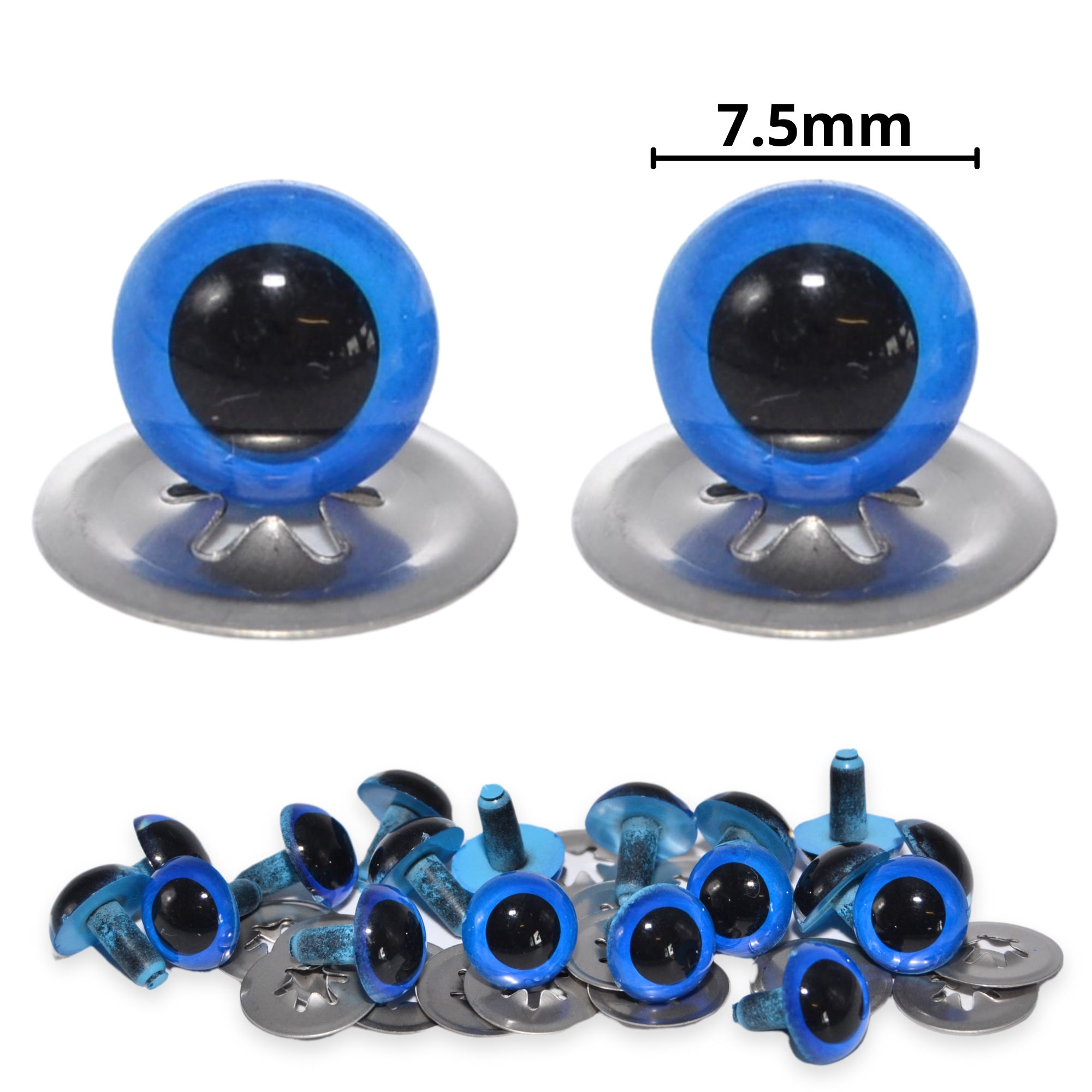 7.5mm Royal Blue Eyes with Metal Backs