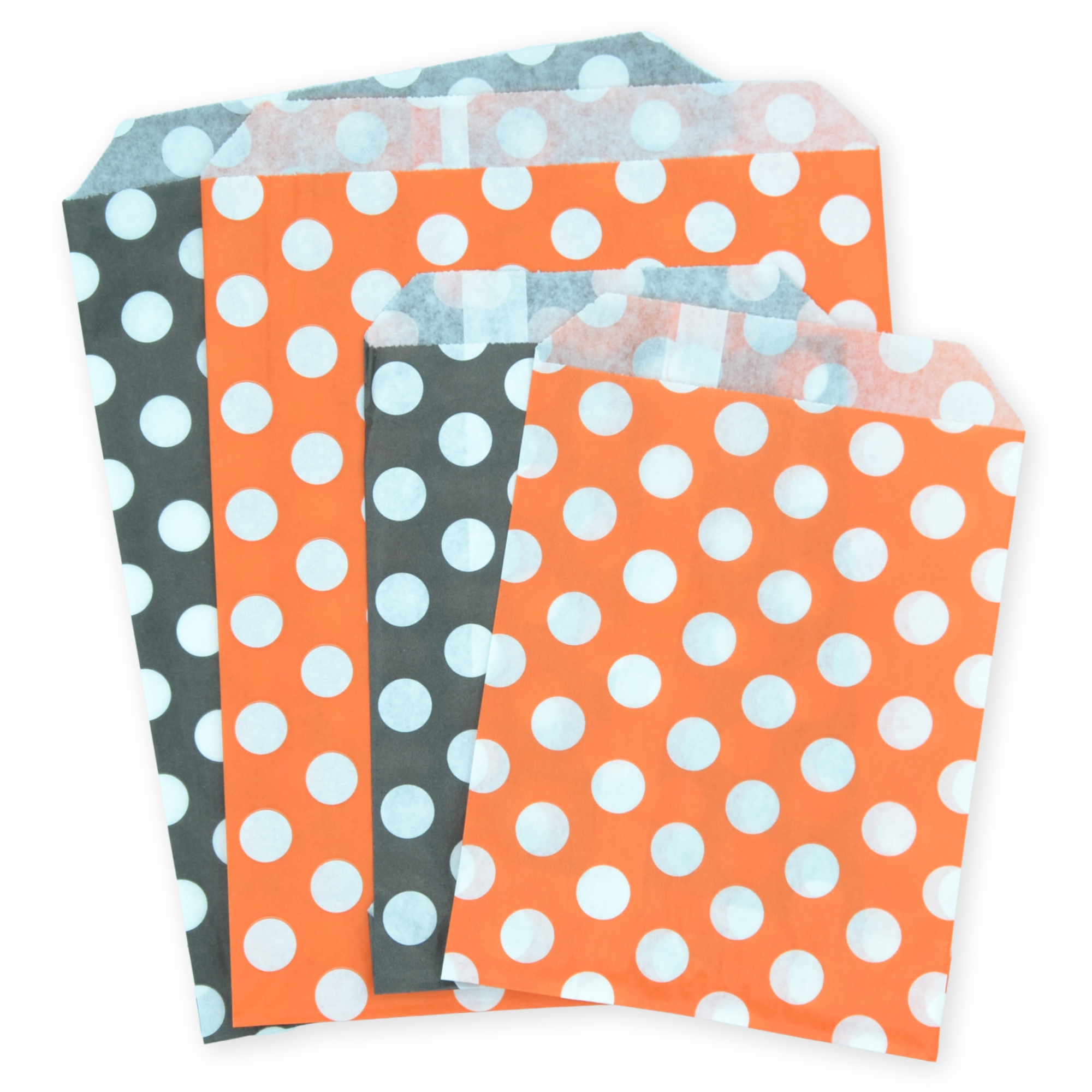 7" x 9" Black & Orange Polka Dot Paper Sweet Party Bags Halloween Mix - Image 2