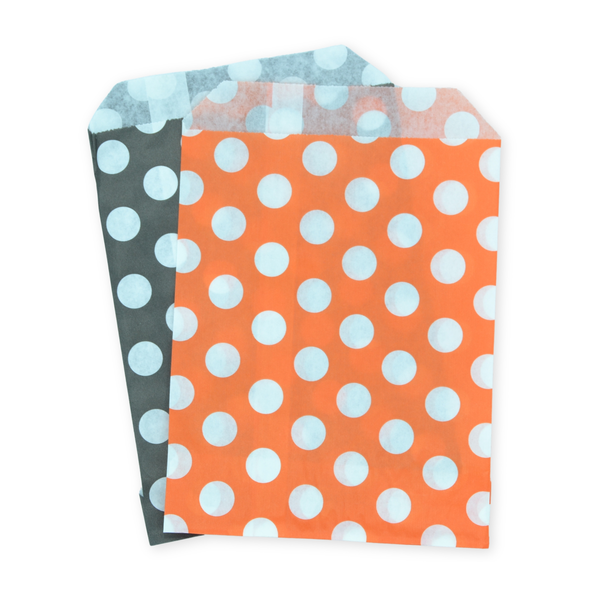 7" x 9" Black & Orange Polka Dot Paper Sweet Party Bags Halloween Mix