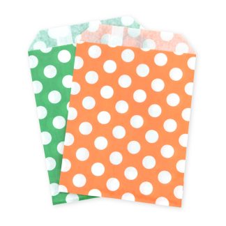 5" x 7" Green & Orange Polka Dot Paper Sweet Party Bags Halloween Mix