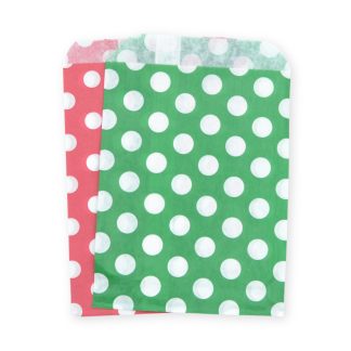 5" x 7" Red & Green Polka Dot Paper Sweet Party Bags Christmas Mix