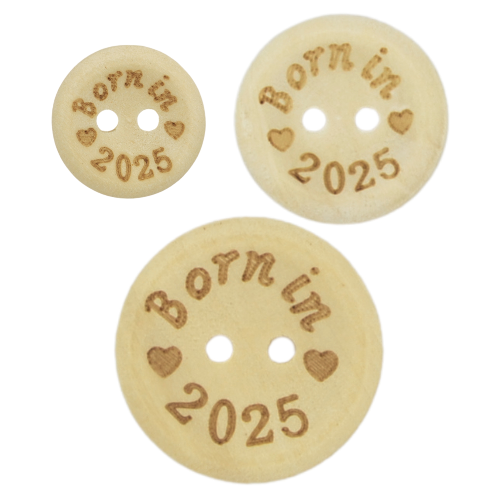 Printed Natural Wooden Buttons with Patterns or Quotes (Born in 2025 - 25mm) - Image 3