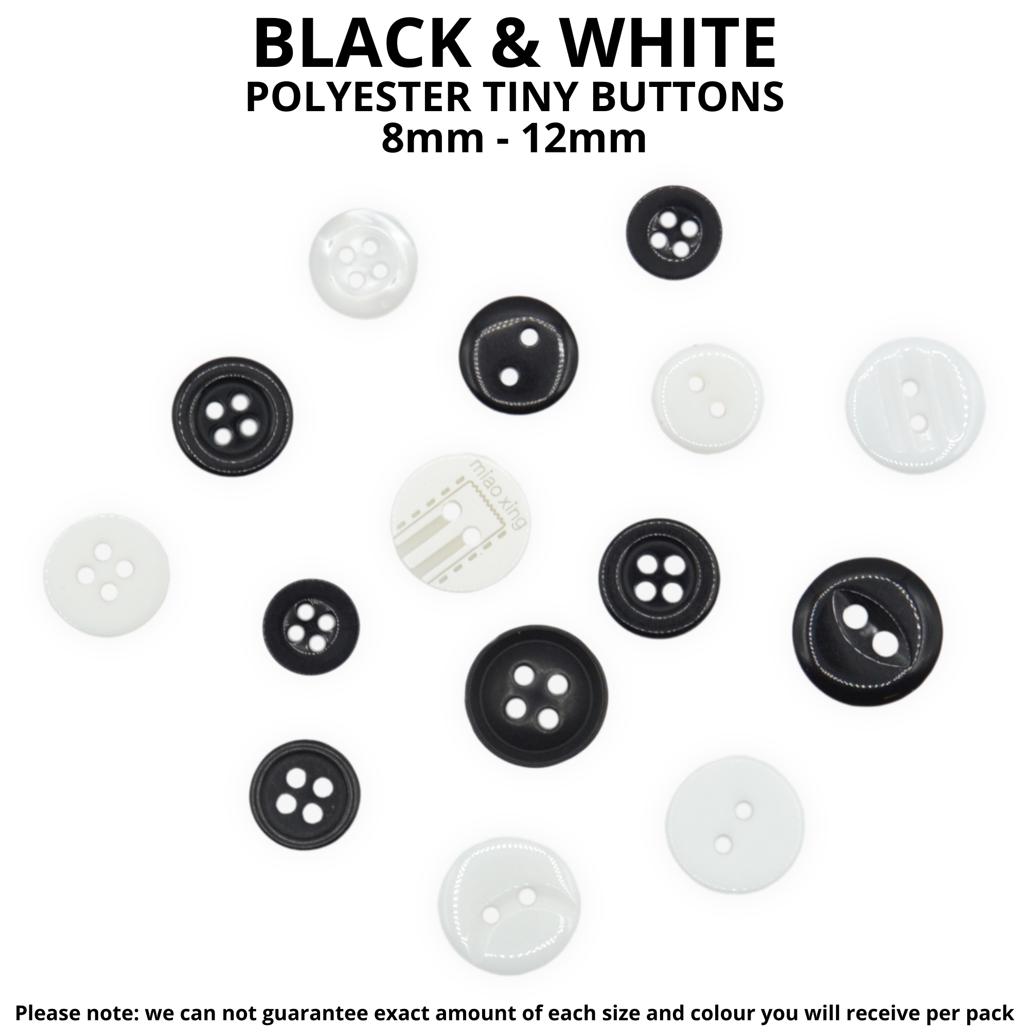 Tiny Black & White Buttons - Mixed Small Sizes - Image 2