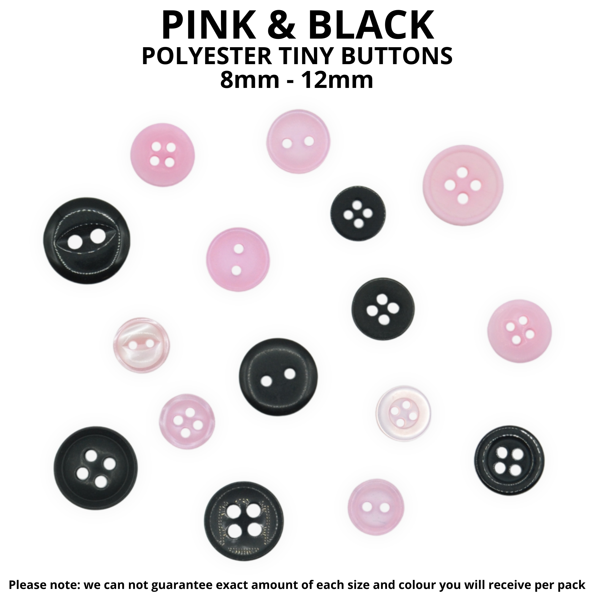 Tiny Pink & Black Buttons - Mixed Small Sizes - Image 2