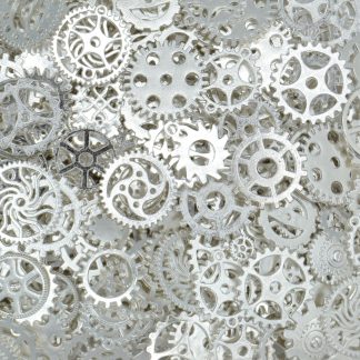 Mixed Pack 12 Steampunk Cogs - Bright Silver