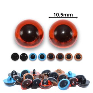 Sew On - 10.5mm Mixed Colours Half Round Button Eyes for Teddy Bear/Animal Soft Toy Making