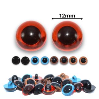 Sew On - 12mm Mixed Colours Half Round Button Eyes for Teddy Bear/Animal Soft Toy Making
