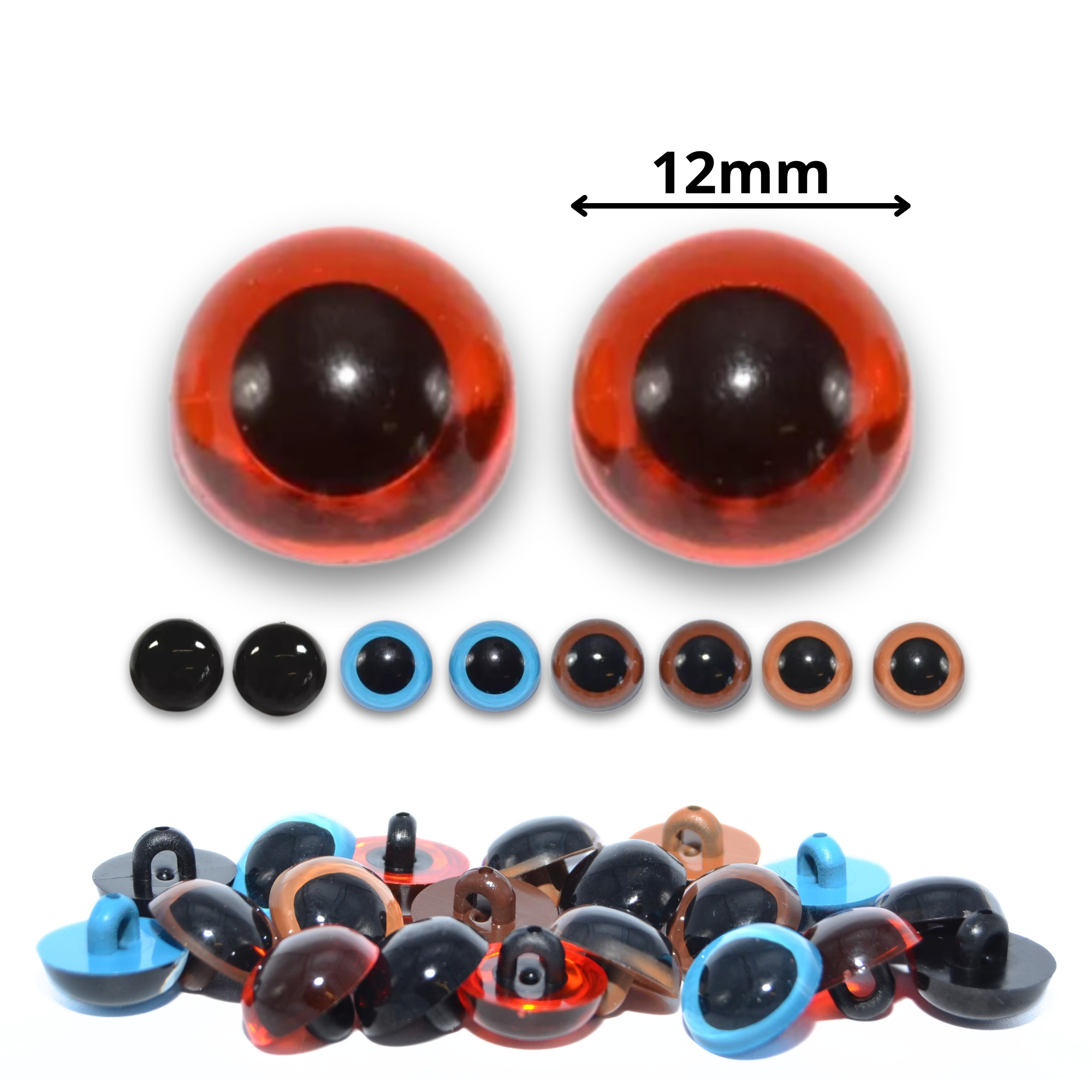 Sew On - 12mm Mixed Colours Half Round Button Eyes for Teddy Bear/Animal Soft Toy Making