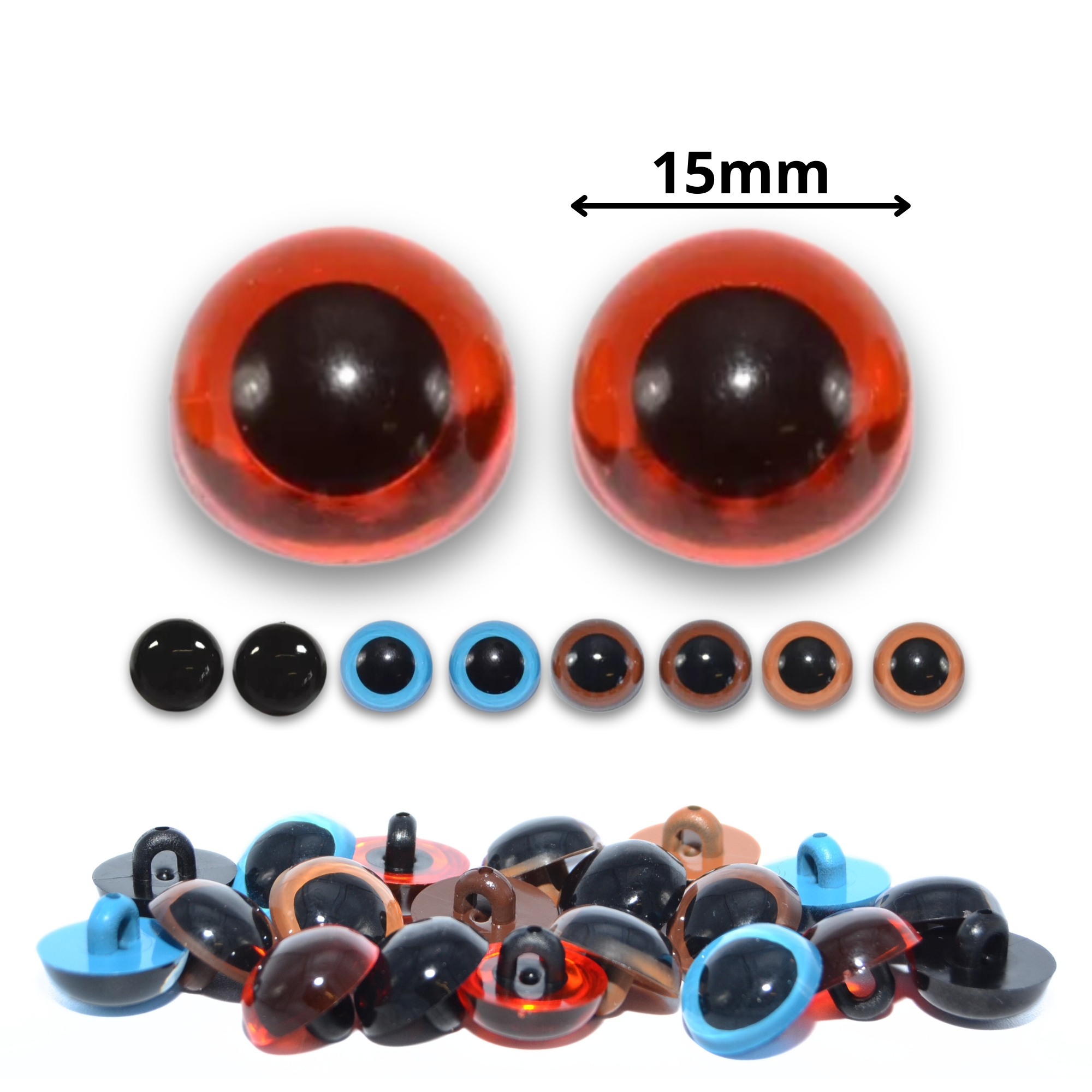 Sew On - 15mm Mixed Colours Half Round Button Eyes for Teddy Bear/Animal Soft Toy Making