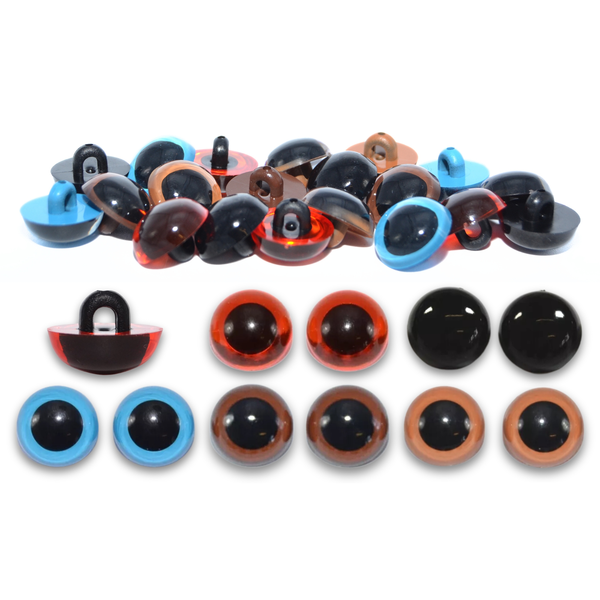 Sew On - 15mm Mixed Colours Half Round Button Eyes for Teddy Bear/Animal Soft Toy Making - Image 2