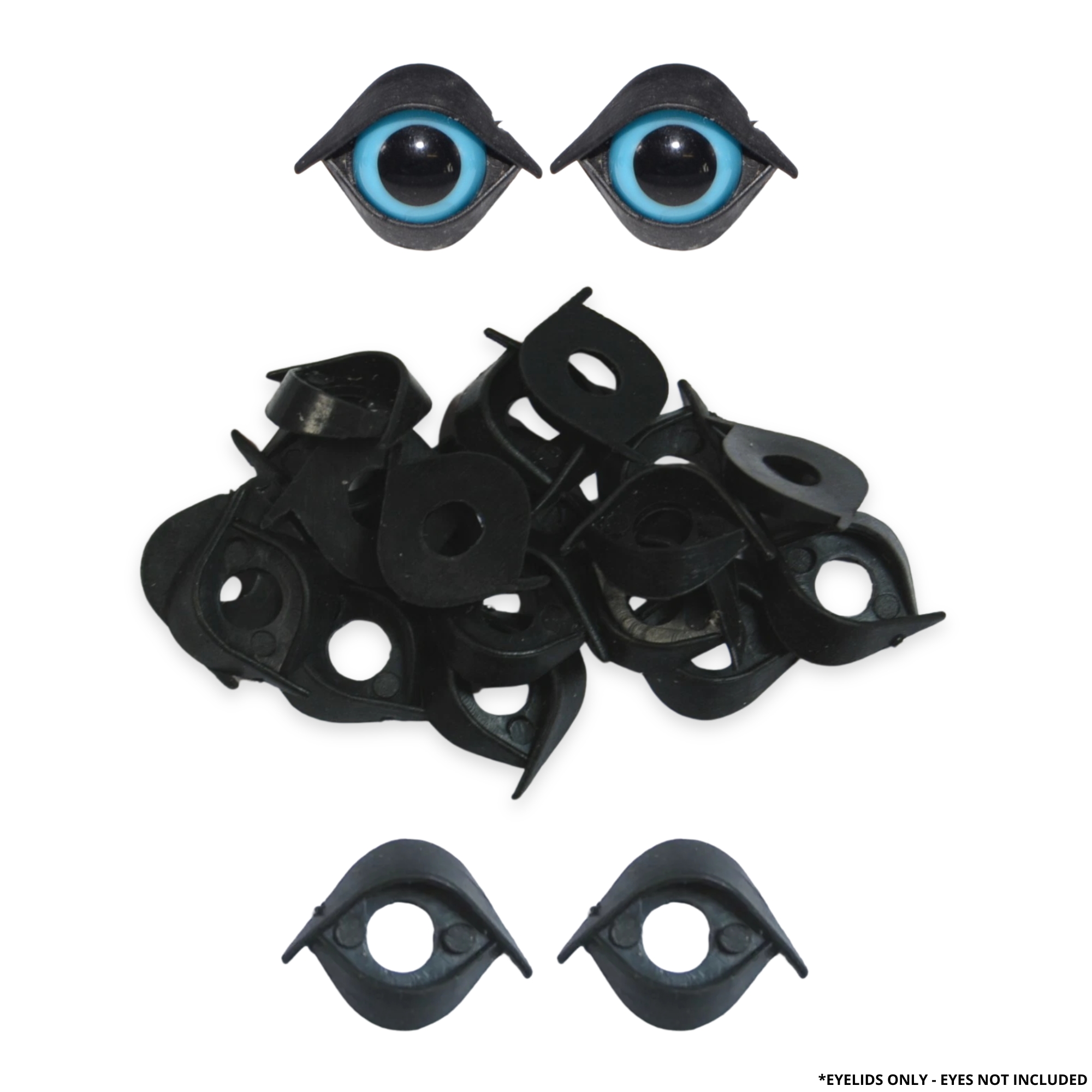 10mm Black Double Eyelids - Plastic Eyelids for Teddy Bear or Soft Toys