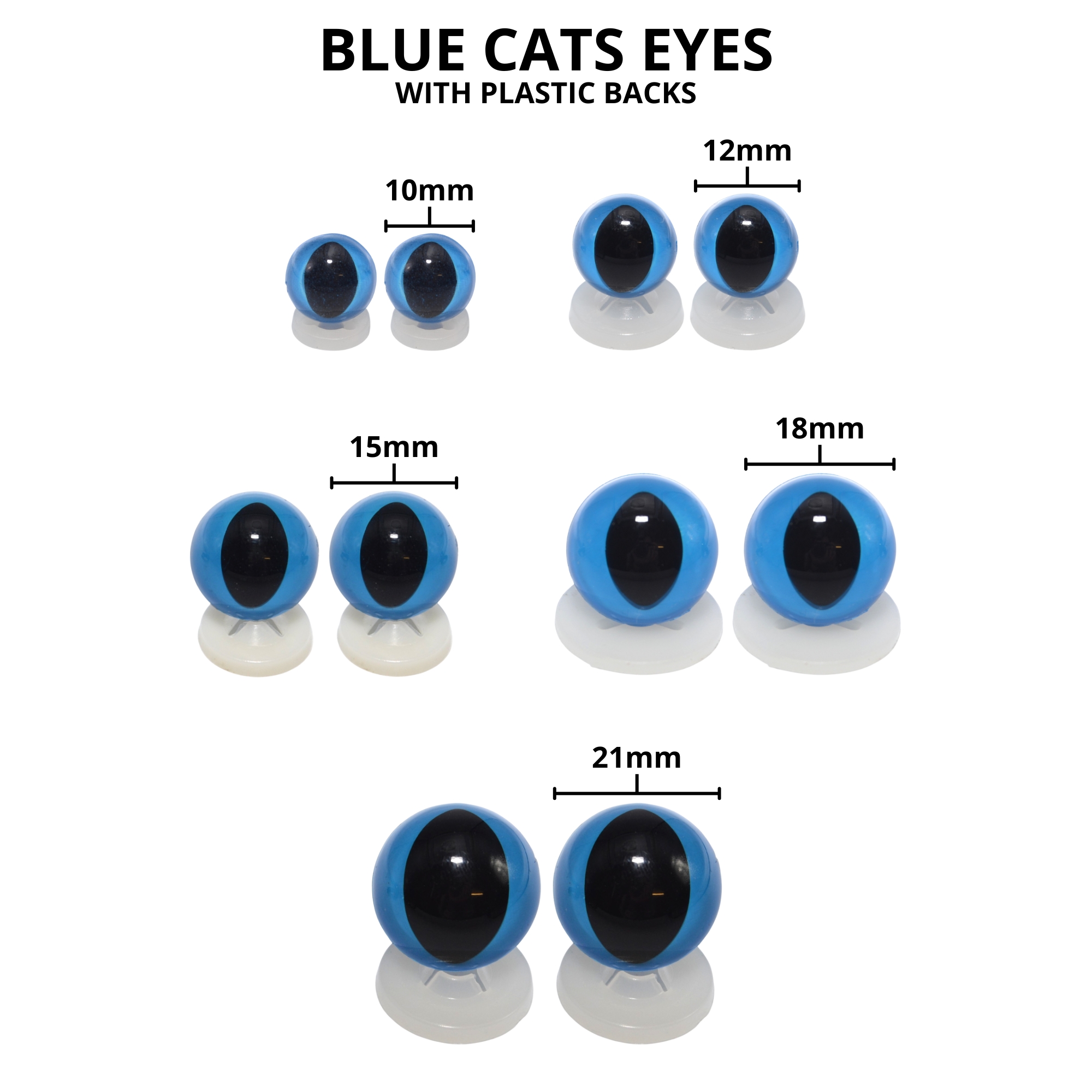 12mm Blue Cats Eyes with Plastic Backs - Image 3