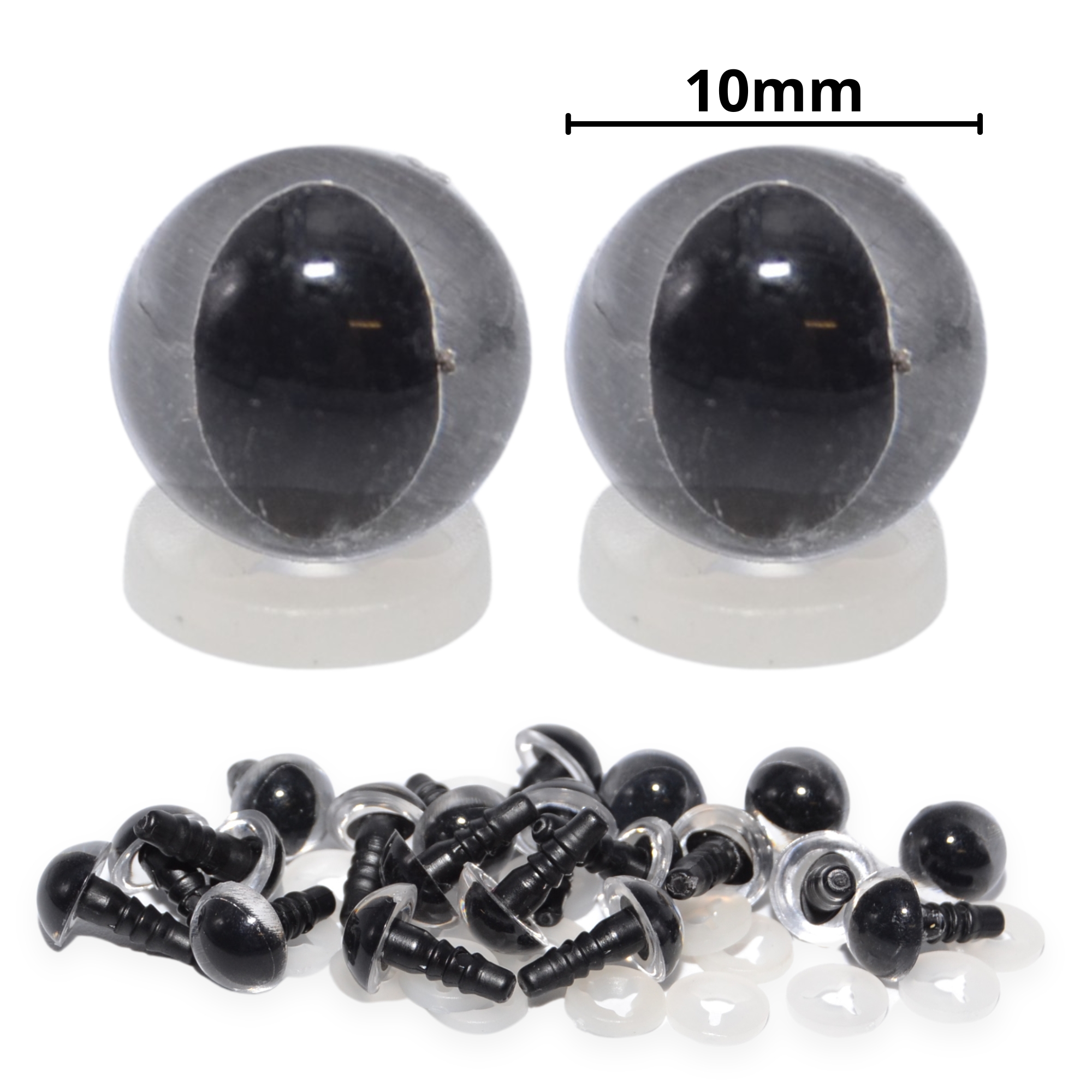 10mm Clear Cats Eyes with Plastic Backs