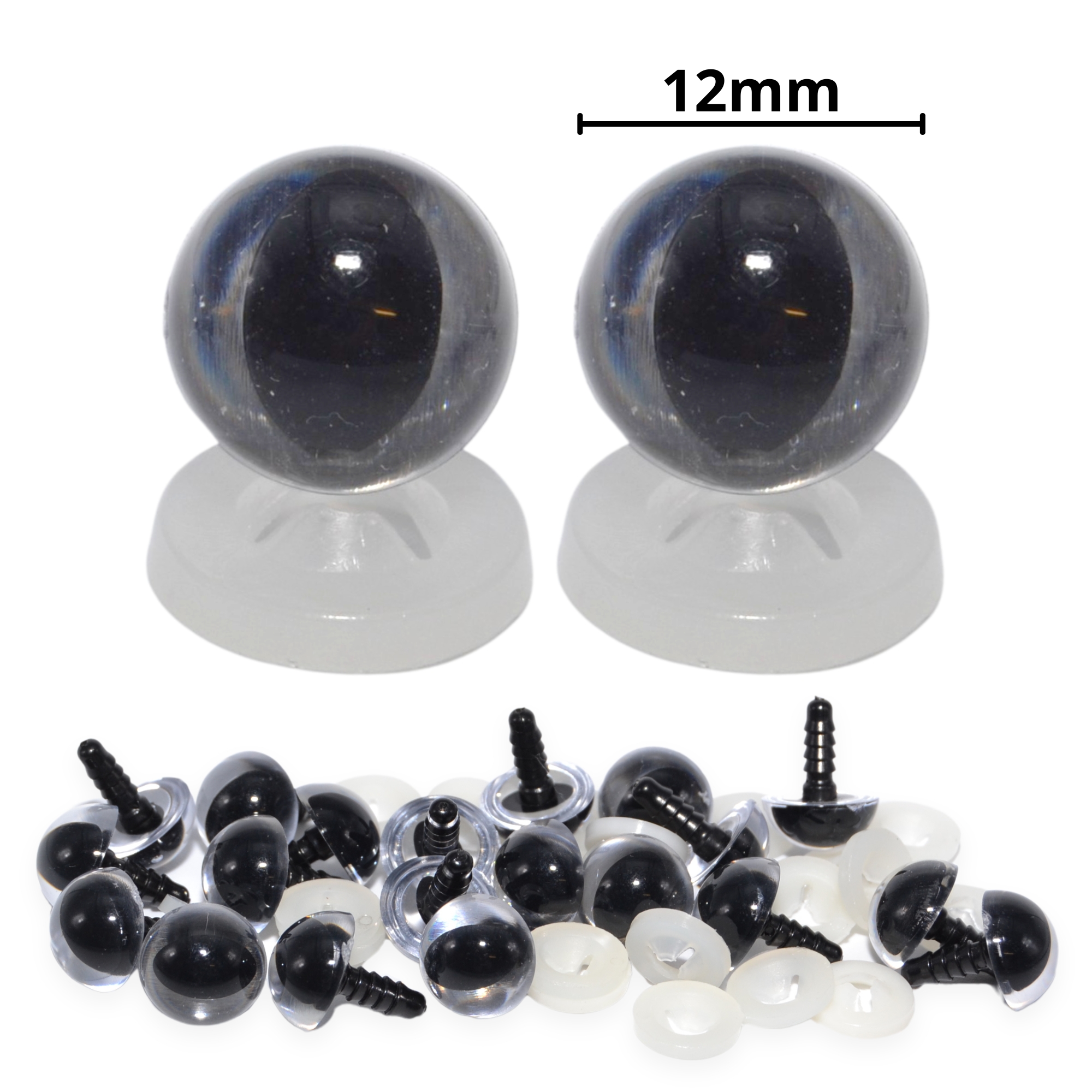 12mm Clear Cats Eyes with Plastic Backs