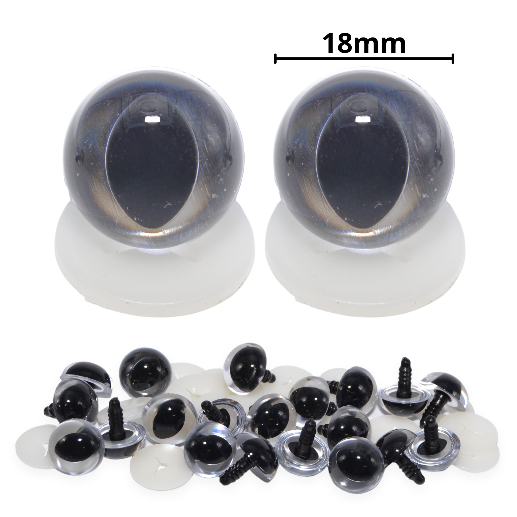 18mm Clear Cats Eyes with Plastic Backs