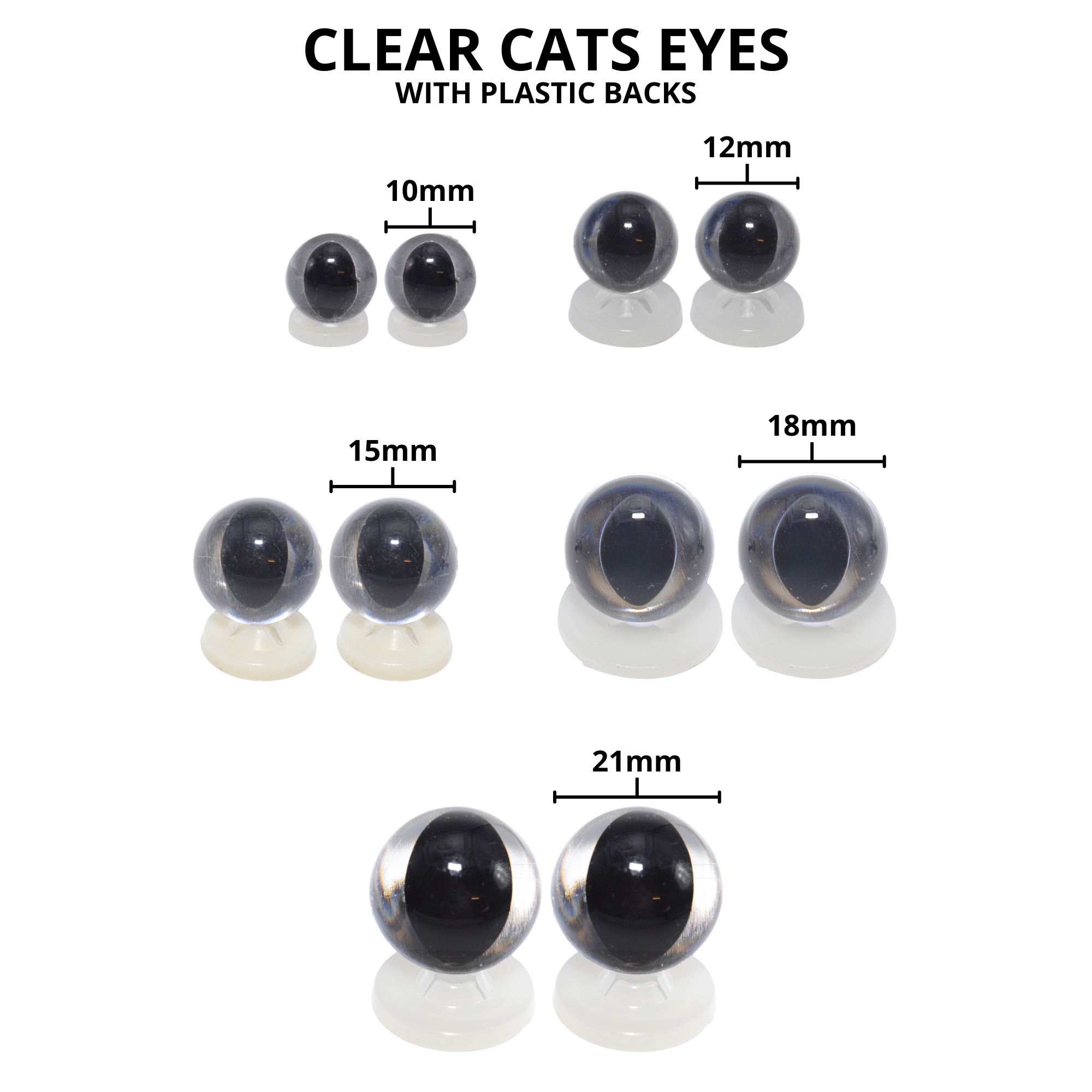12mm Clear Cats Eyes with Plastic Backs - Image 3