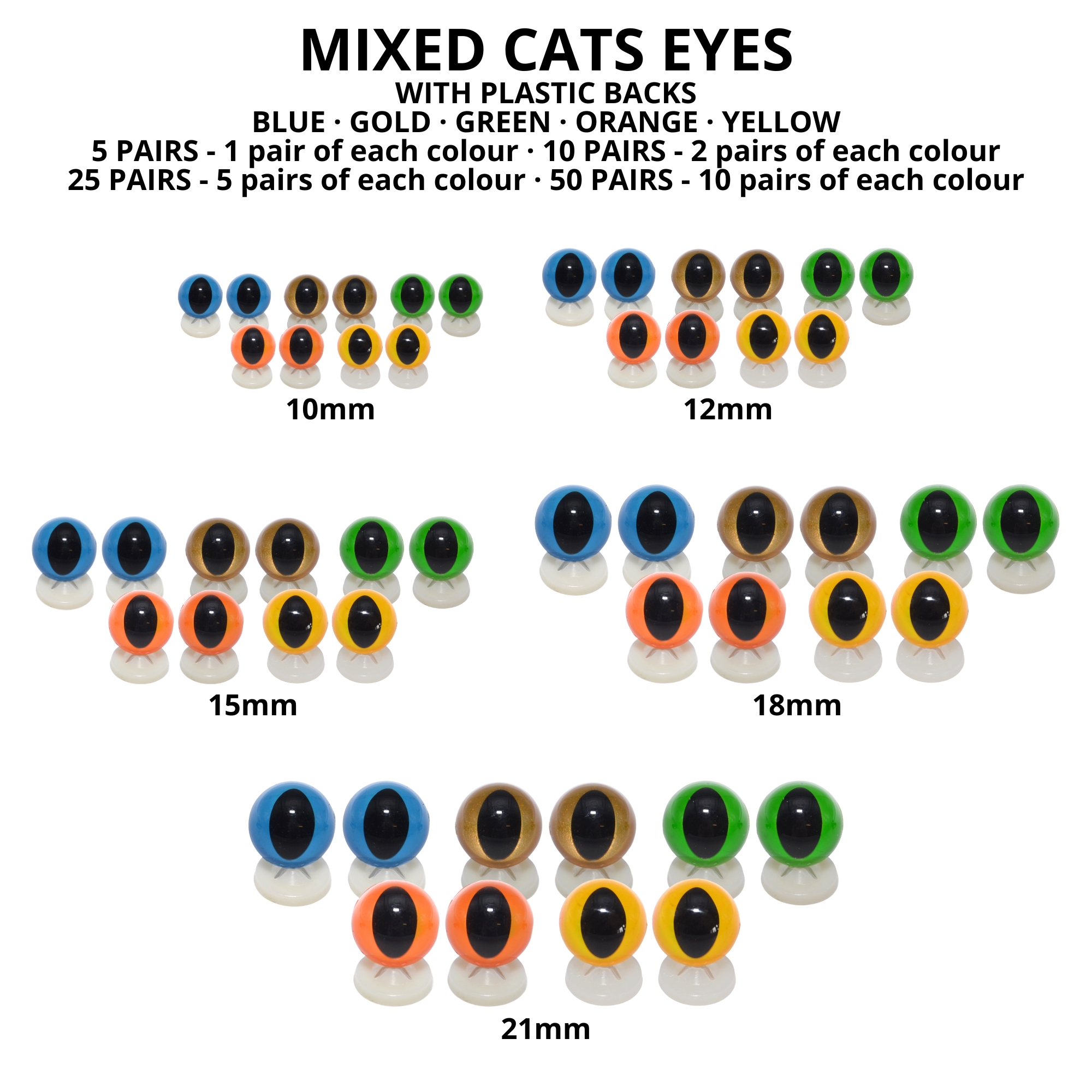 10mm Mixed Cats Eyes with Plastic Backs - Image 3