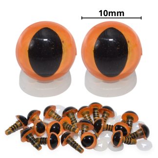 10mm Orange Cats Eyes with Plastic Backs