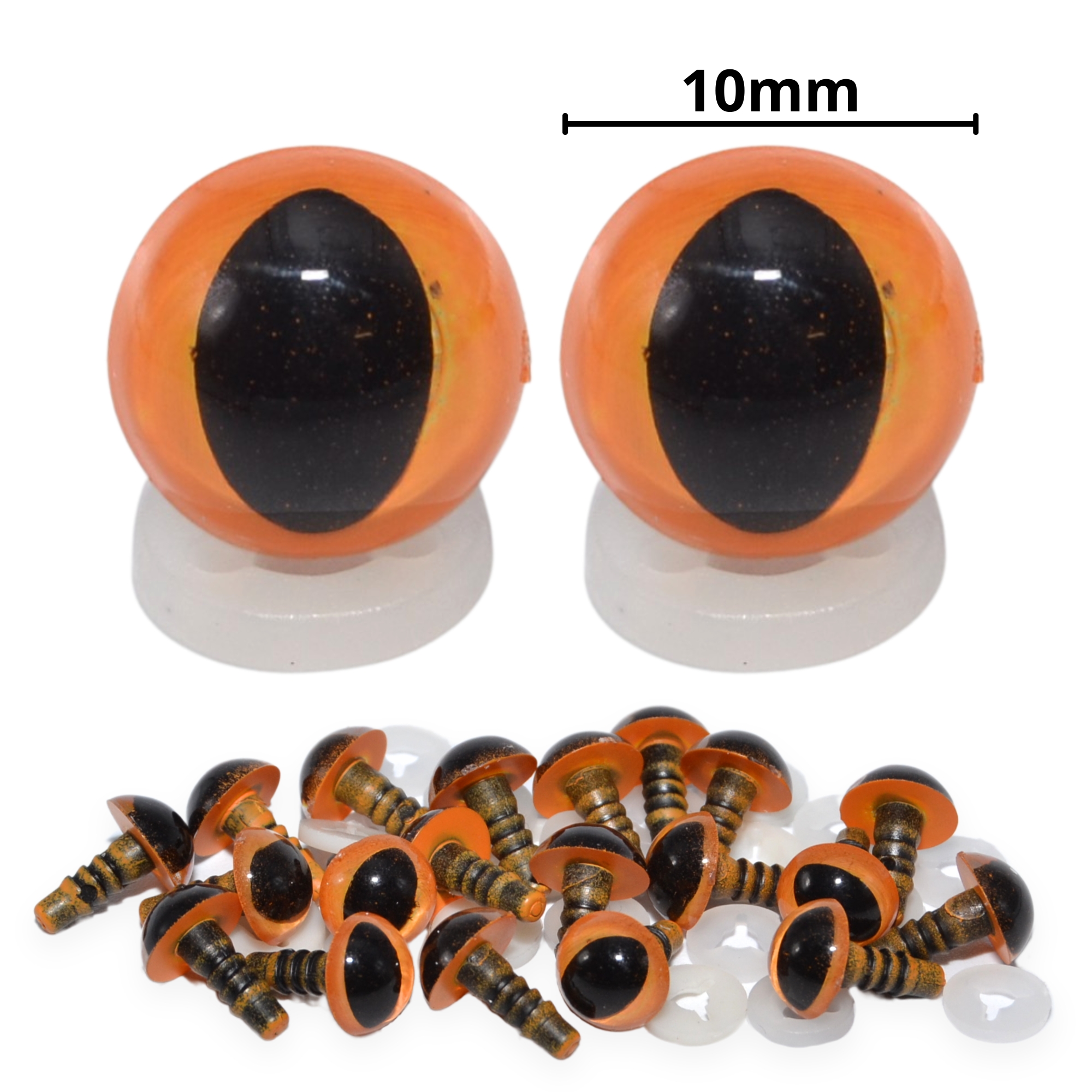 10mm Orange Cats Eyes with Plastic Backs