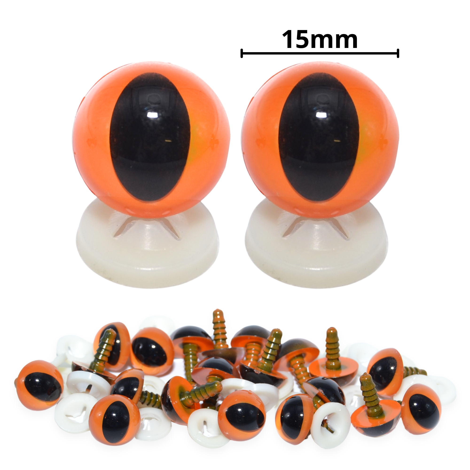 15mm Orange Cats Eyes with Plastic Backs