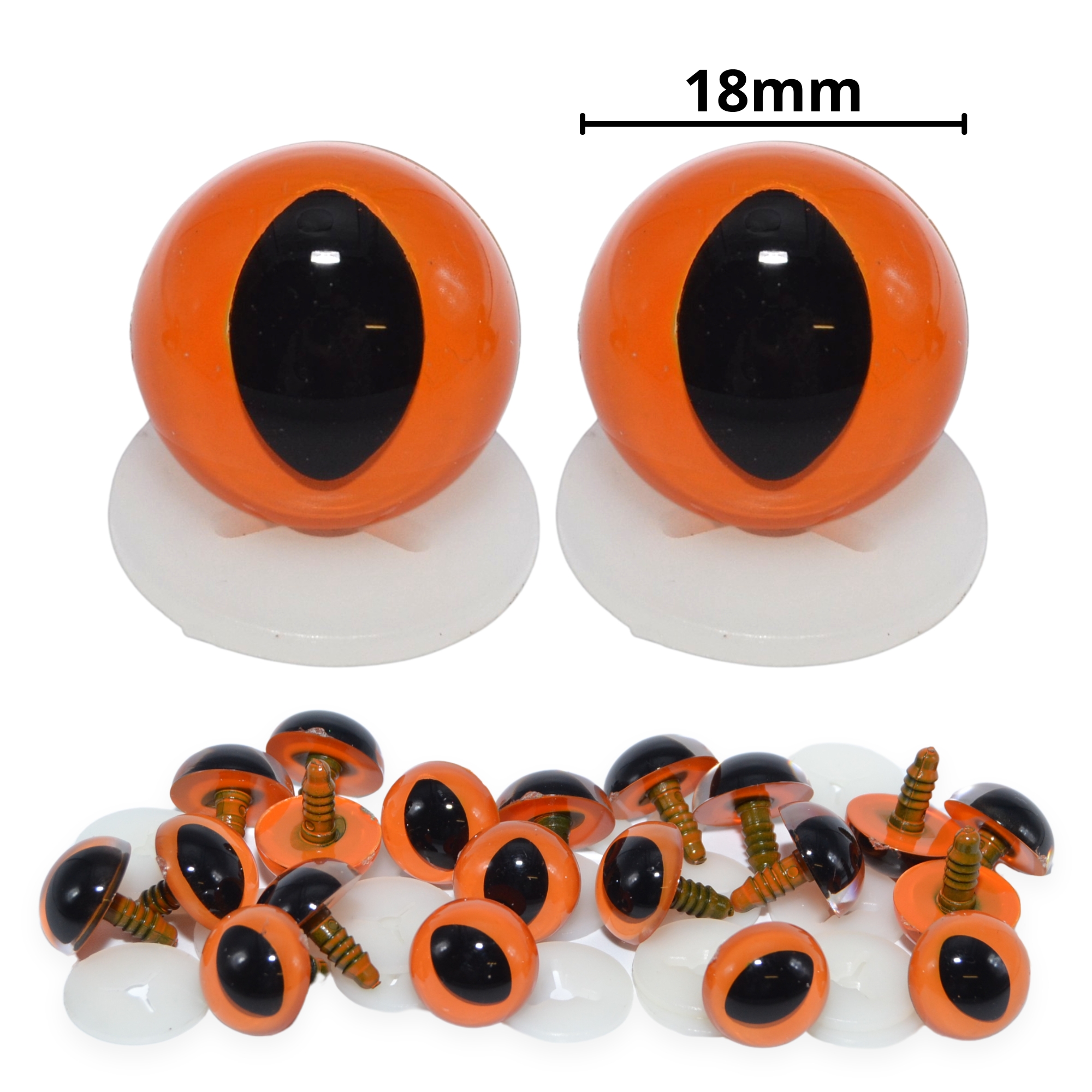 18mm Orange Cats Eyes with Plastic Backs