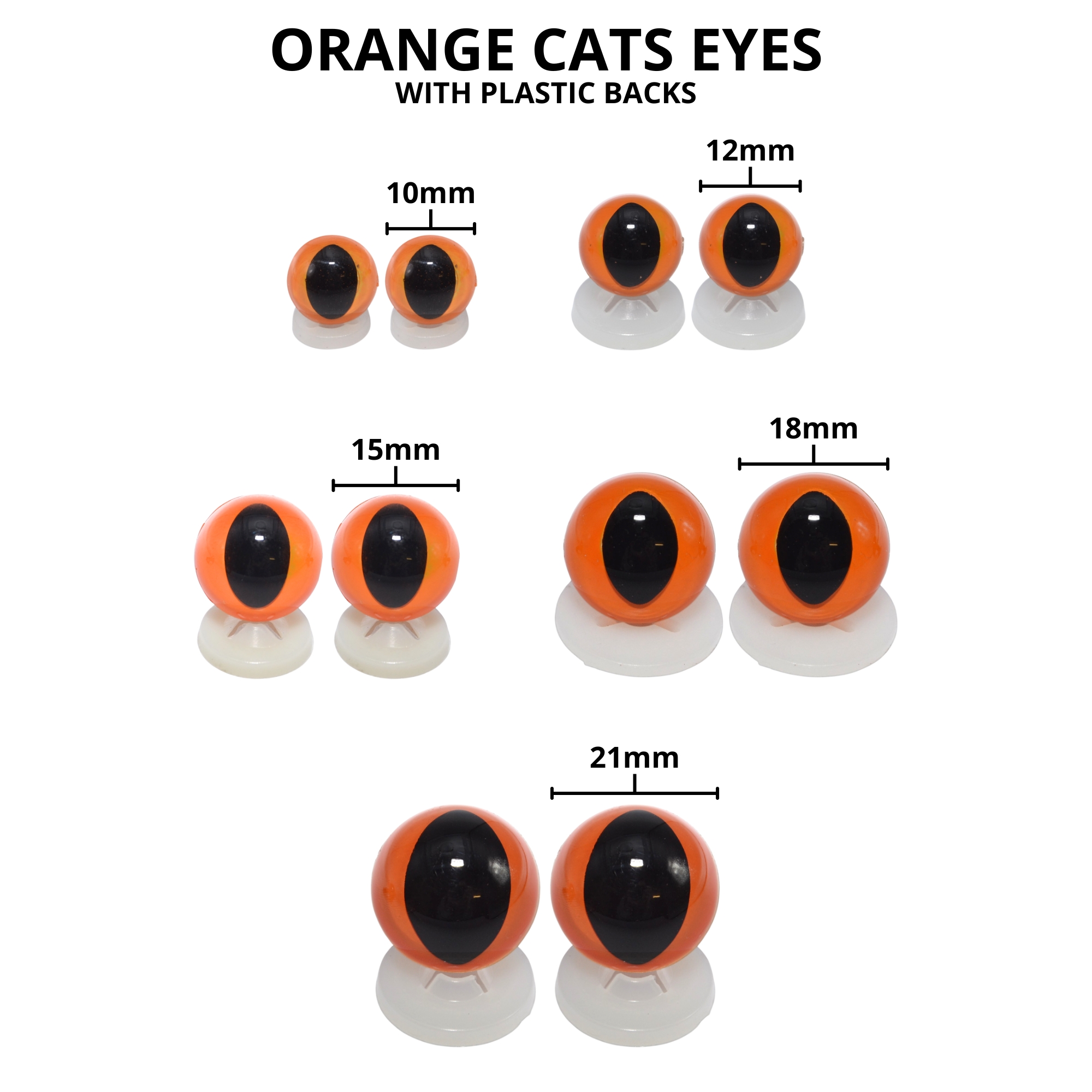 18mm Orange Cats Eyes with Plastic Backs - Image 3