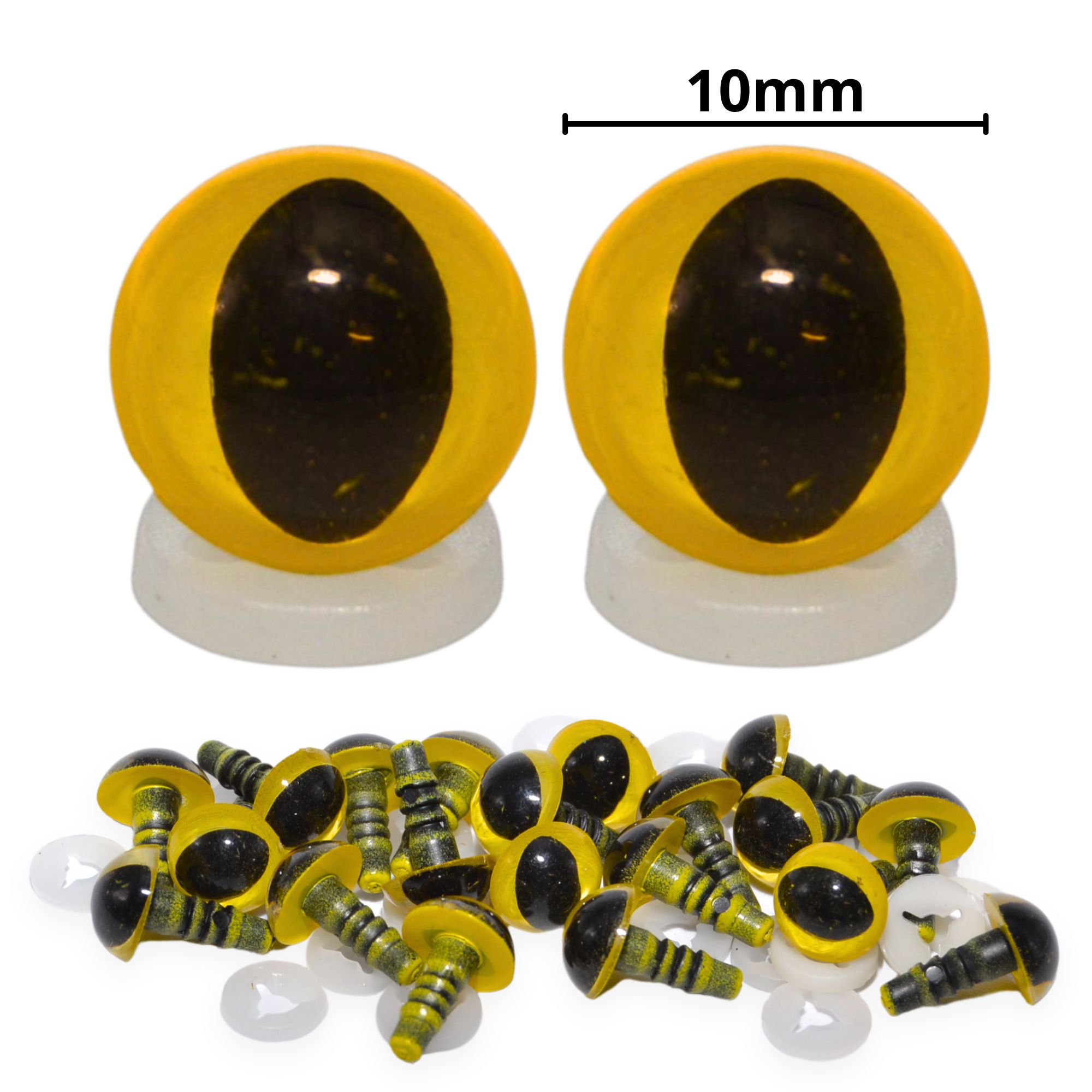 10mm Yellow Cats Eyes with Plastic Backs