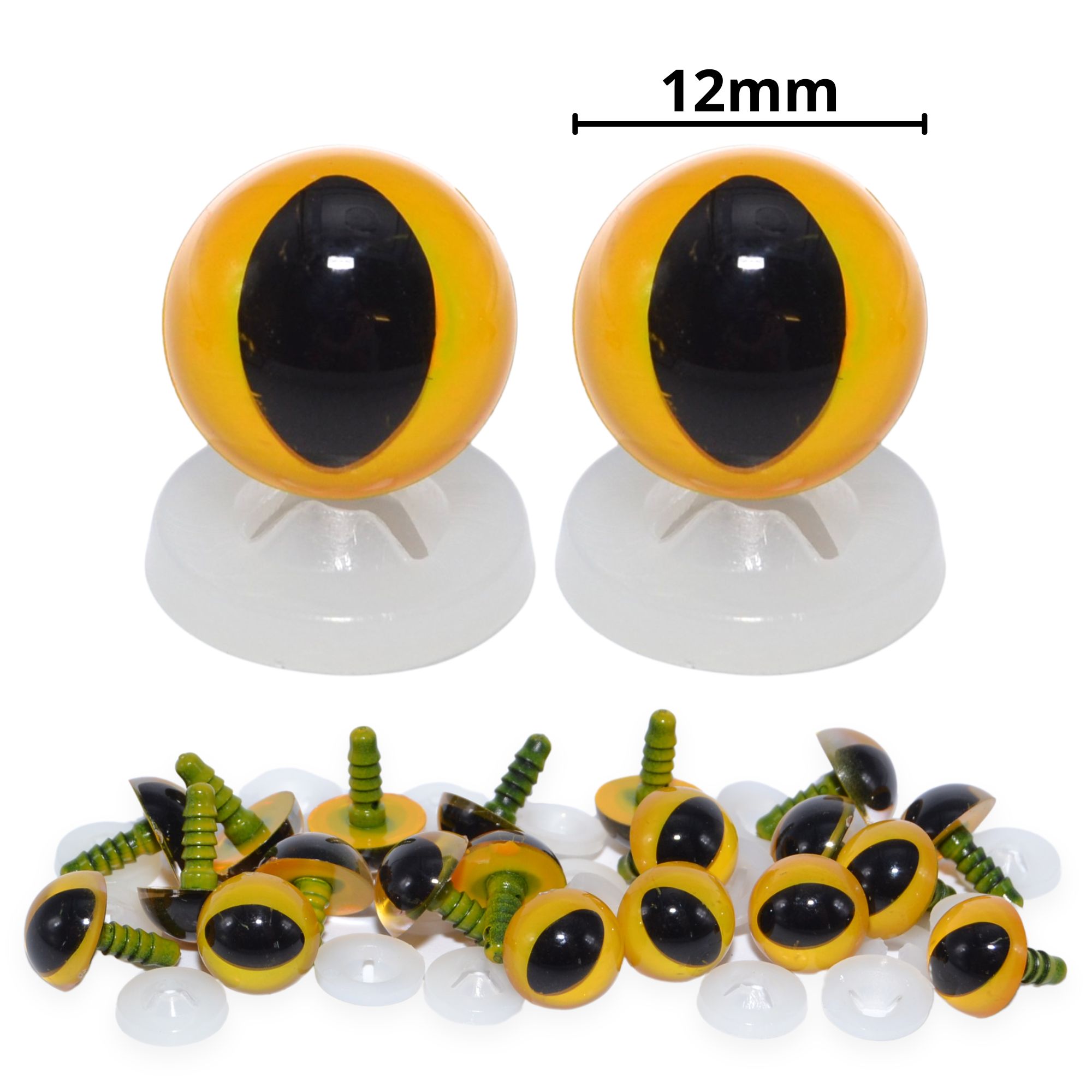 12mm Yellow Cats Eyes with Plastic Backs