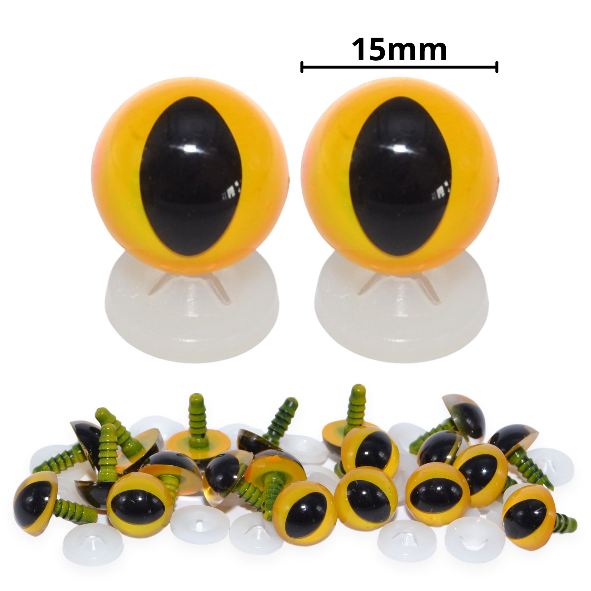 15mm Yellow Cats Eyes with Plastic Backs