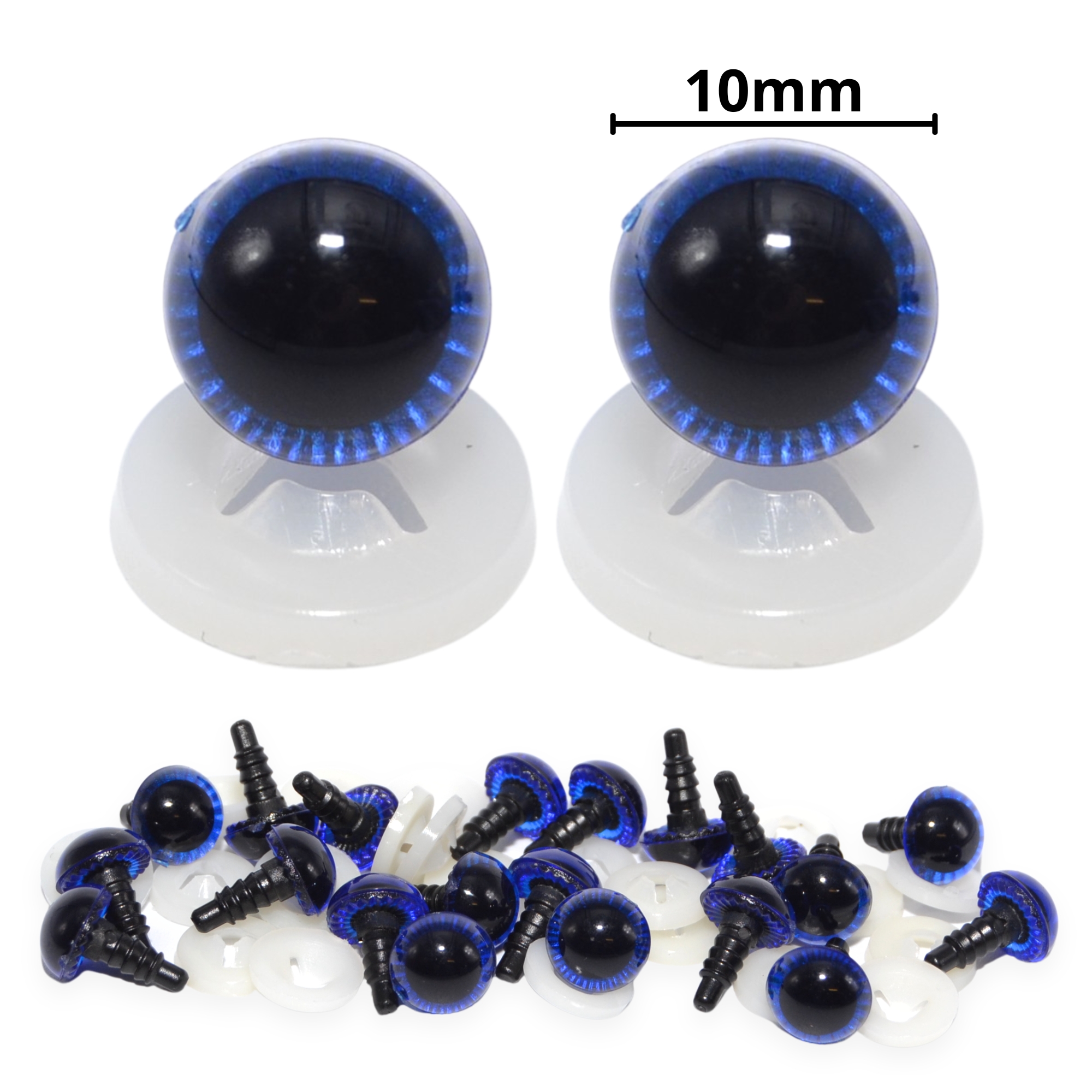 10mm Blue Owl Eyes with Plastic Backs