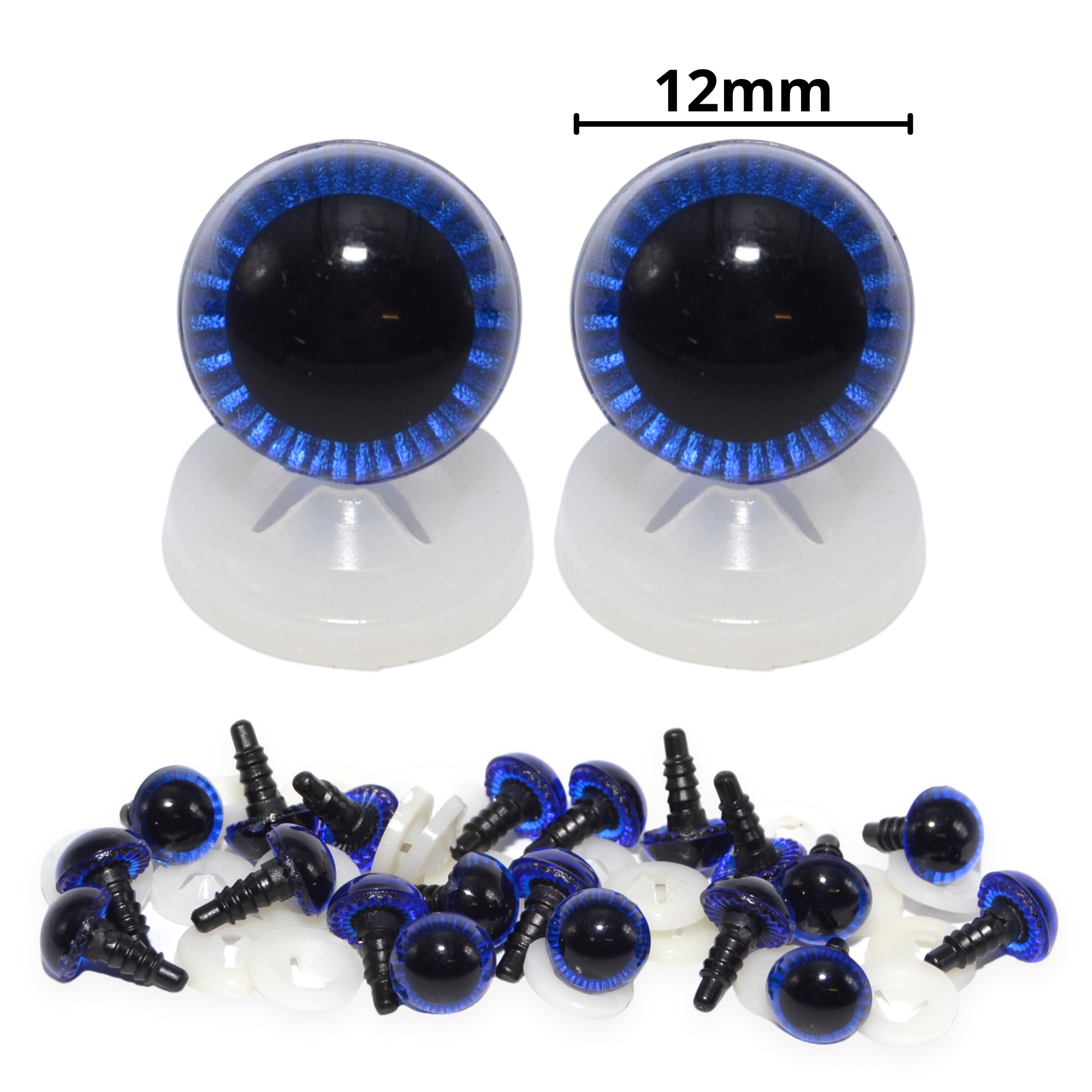 12mm Blue Owl Eyes with Plastic Backs