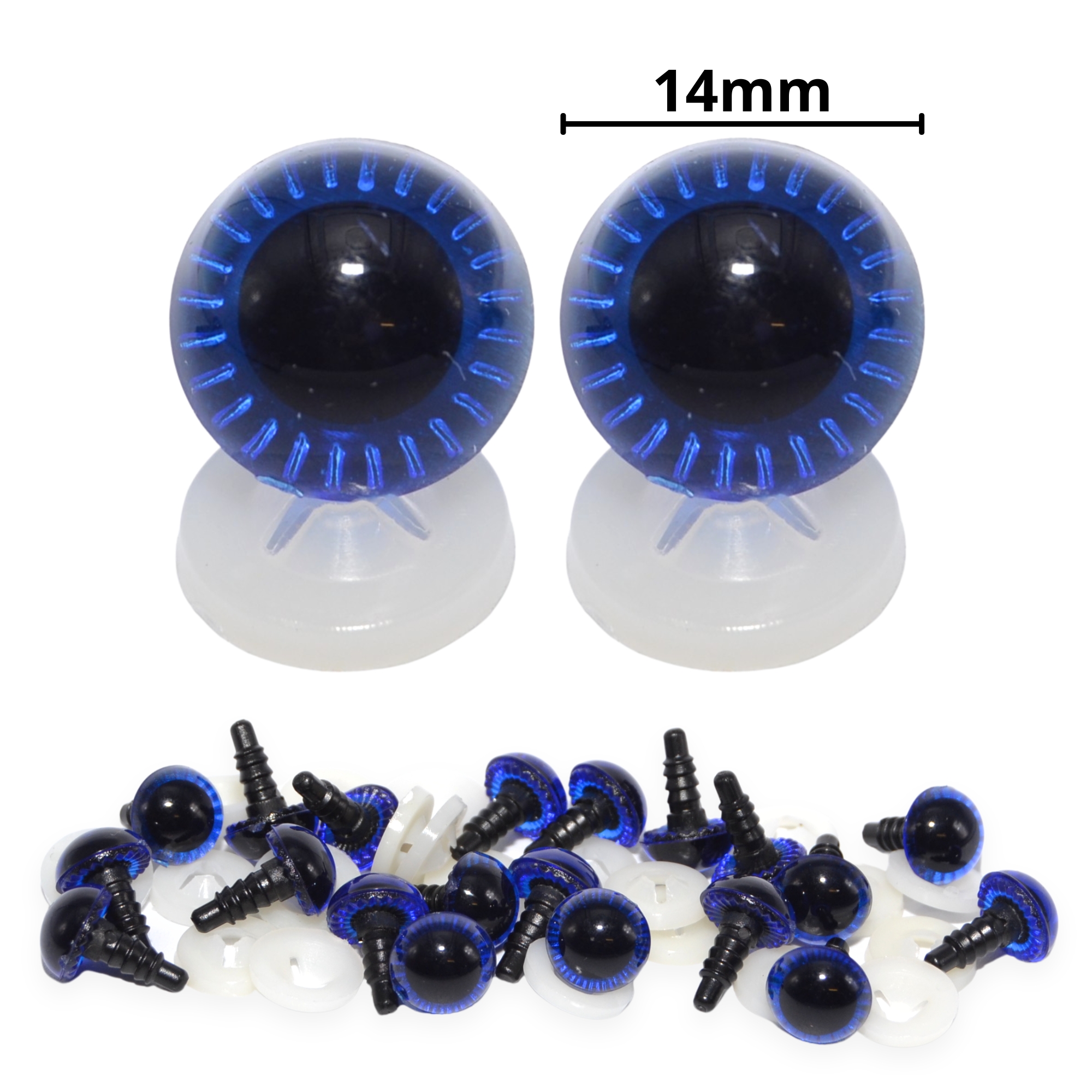 14mm Blue Owl Eyes with Plastic Backs