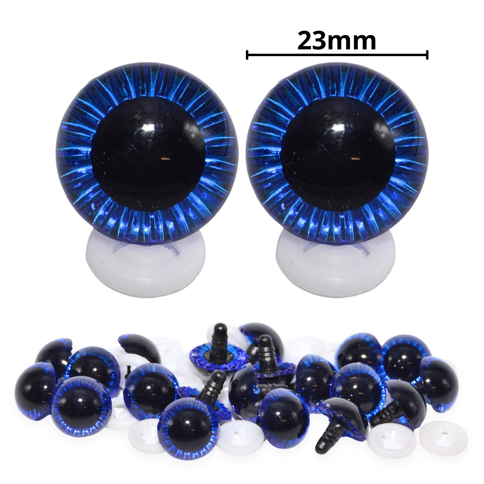 23mm Blue Owl Eyes with Plastic Backs