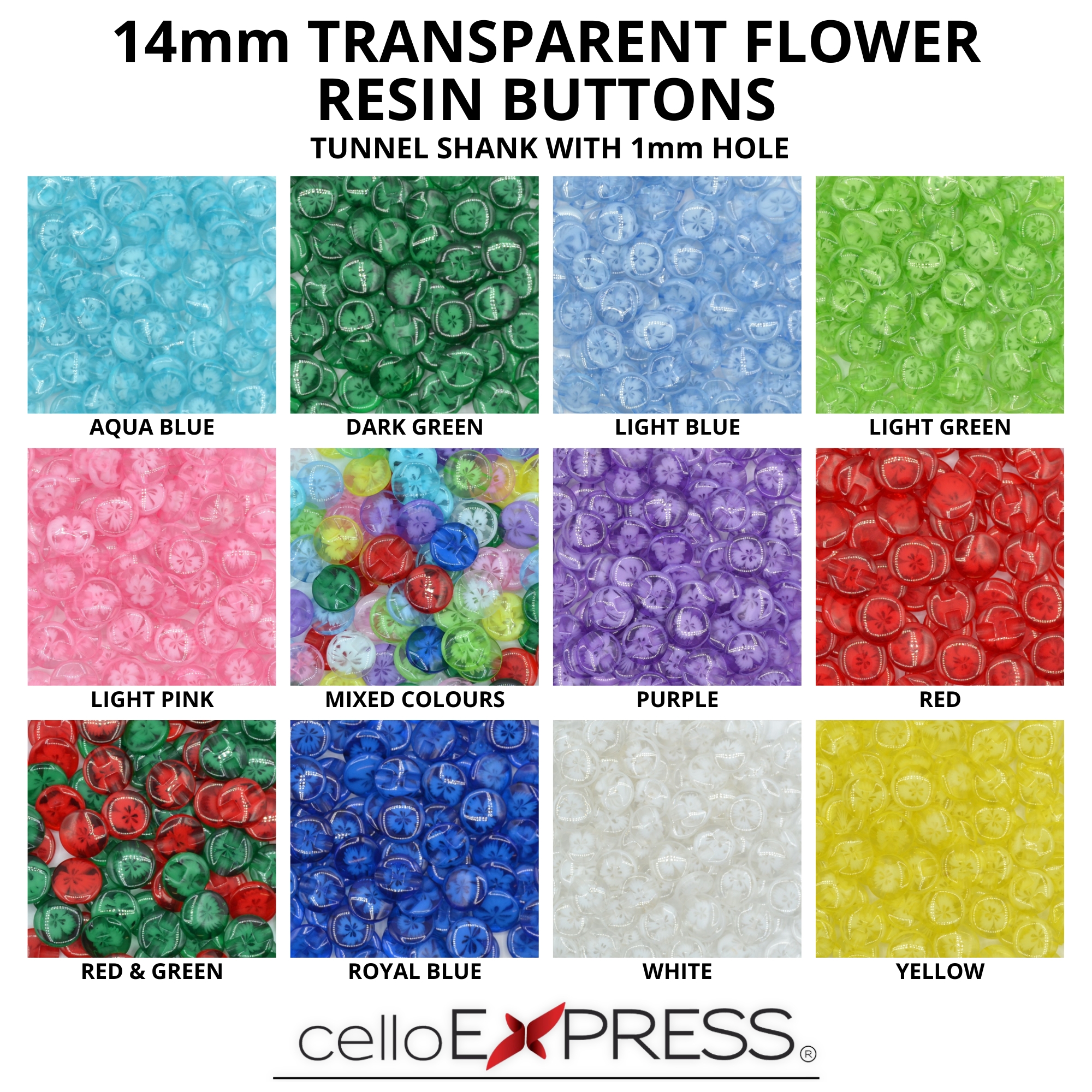 14mm Mixed Transparent Flower Resin Buttons - Image 4