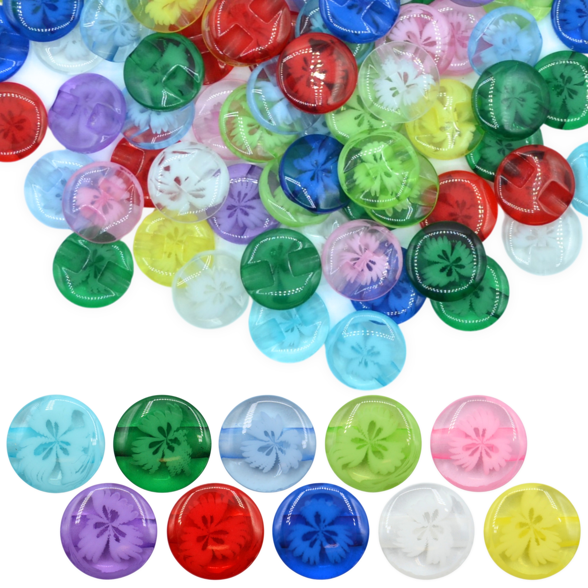 14mm Mixed Transparent Flower Resin Buttons
