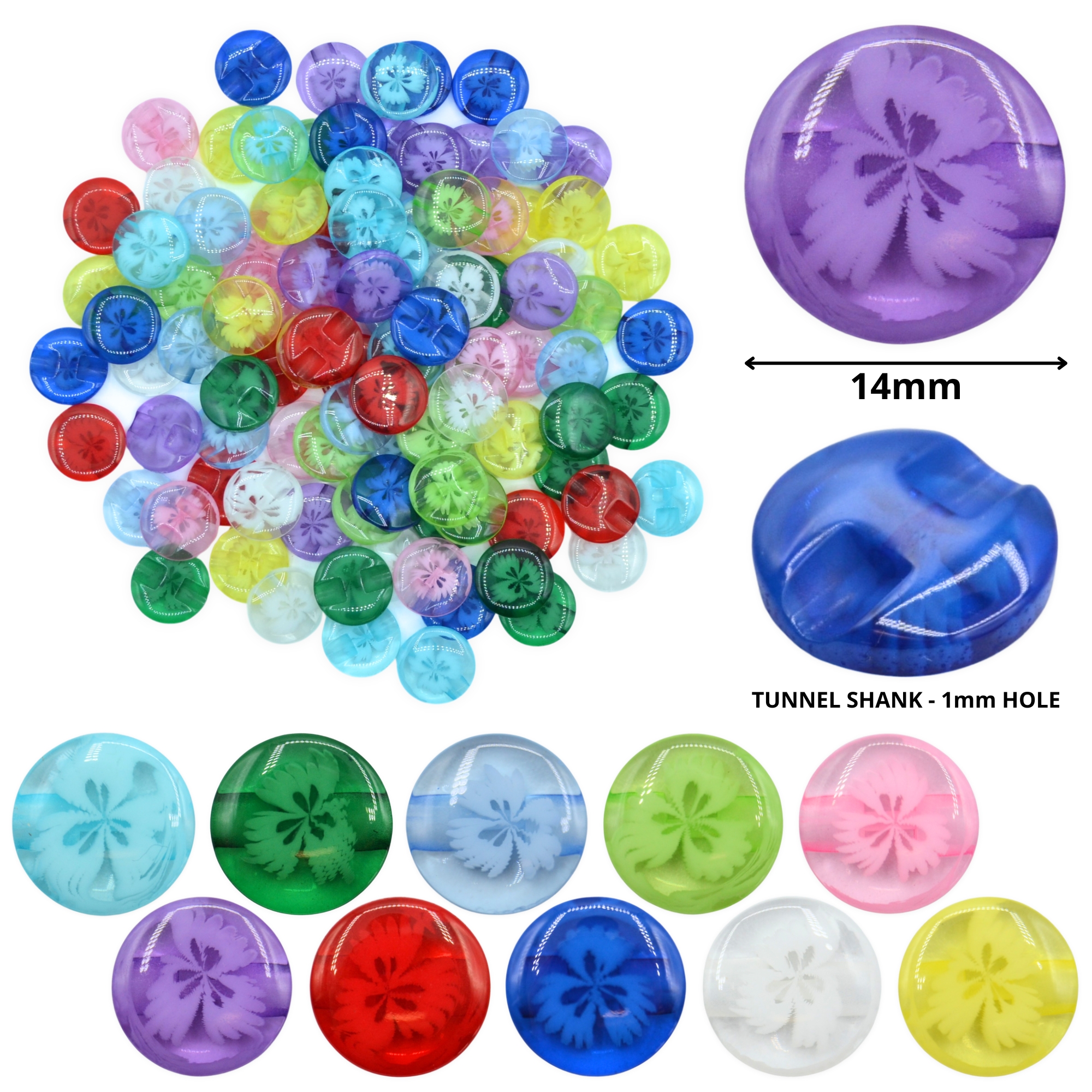 14mm Mixed Transparent Flower Resin Buttons - Image 2