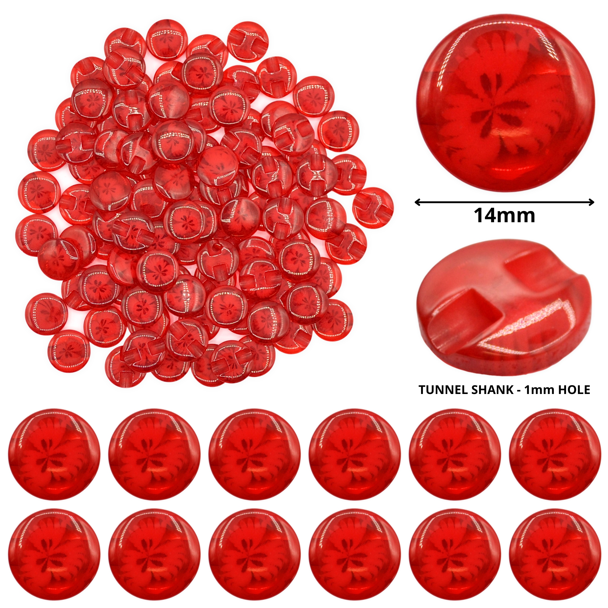 14mm Red Transparent Flower Resin Buttons - Image 2