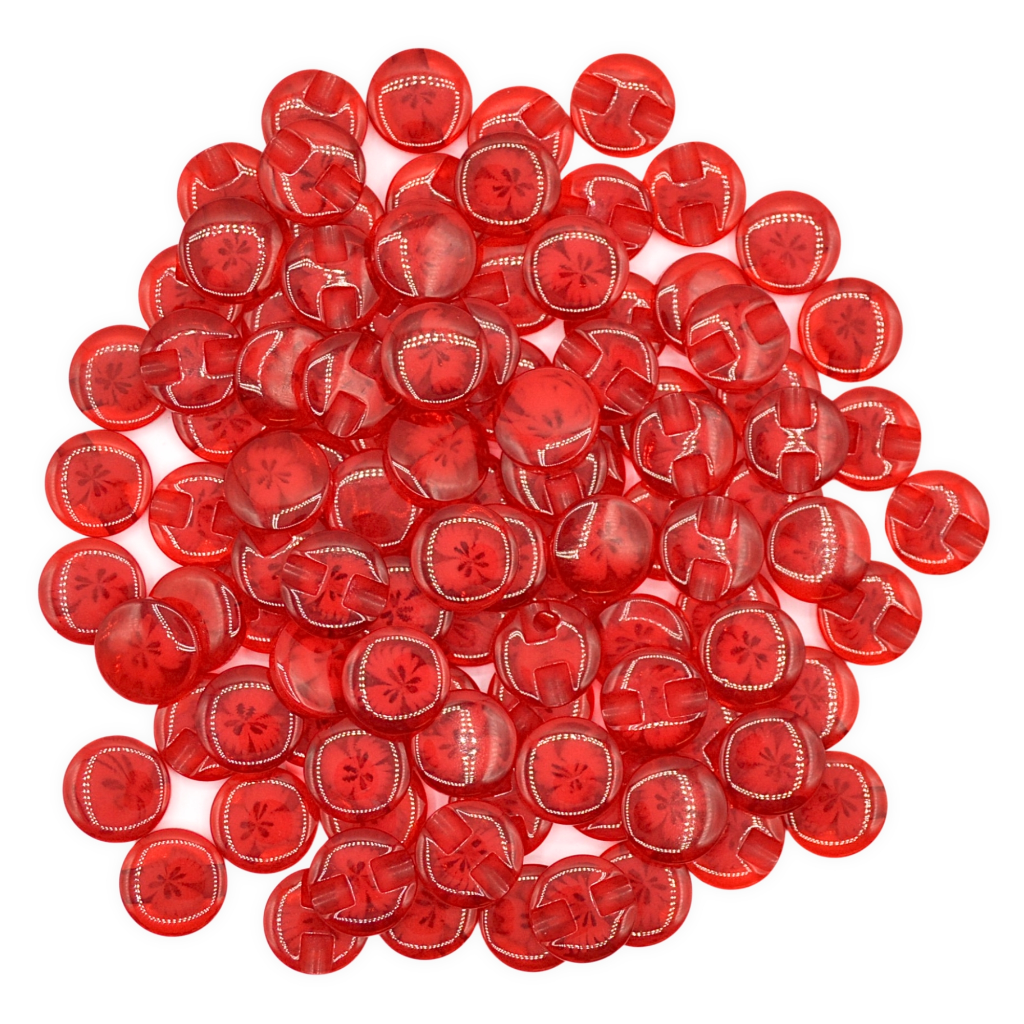 14mm Red Transparent Flower Resin Buttons - Image 3
