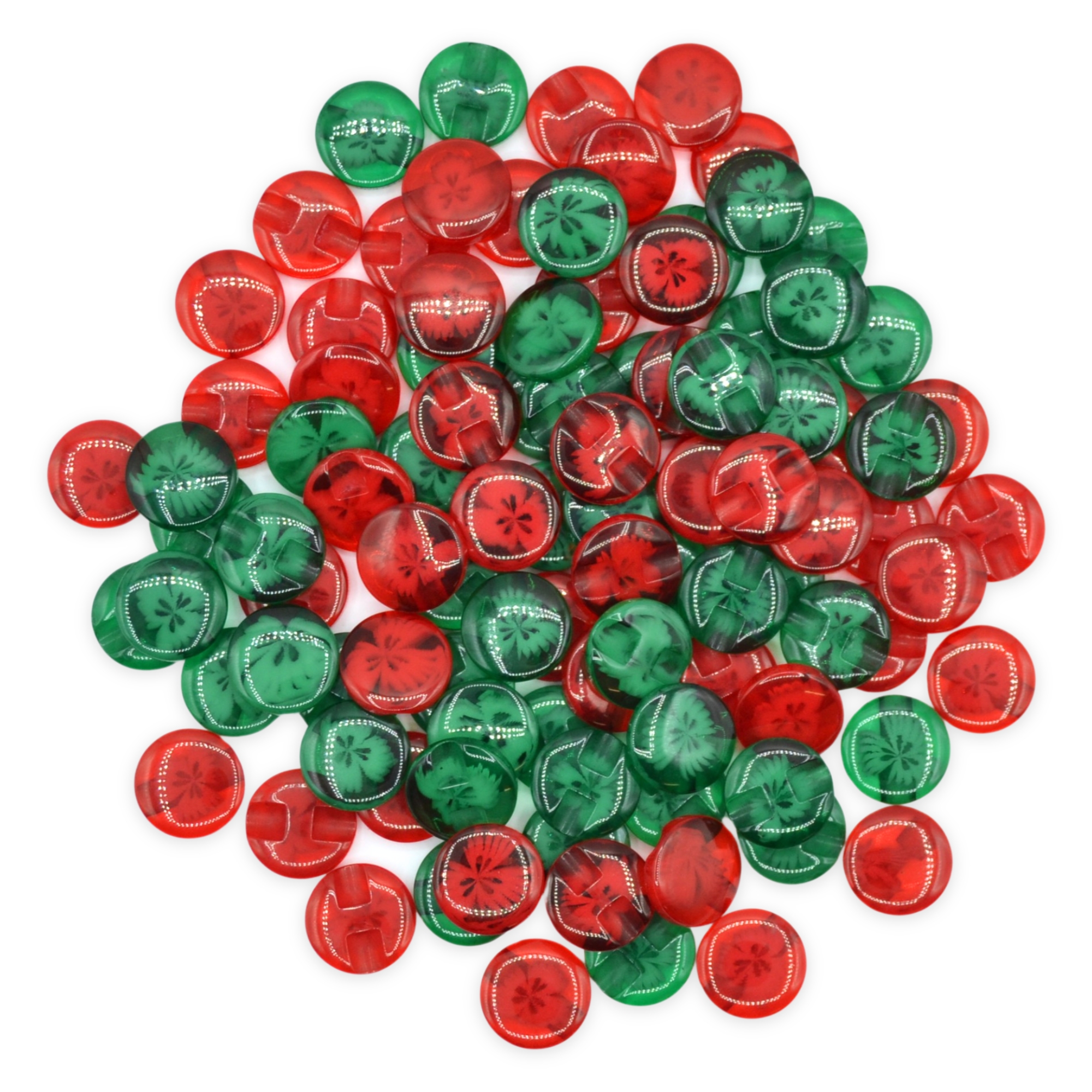 14mm Red & Green Transparent Flower Resin Buttons - Image 3