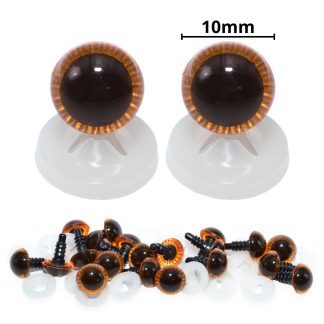 10mm Orange Owl Eyes with Plastic Backs