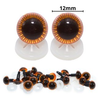 12mm Orange Owl Eyes with Plastic Backs