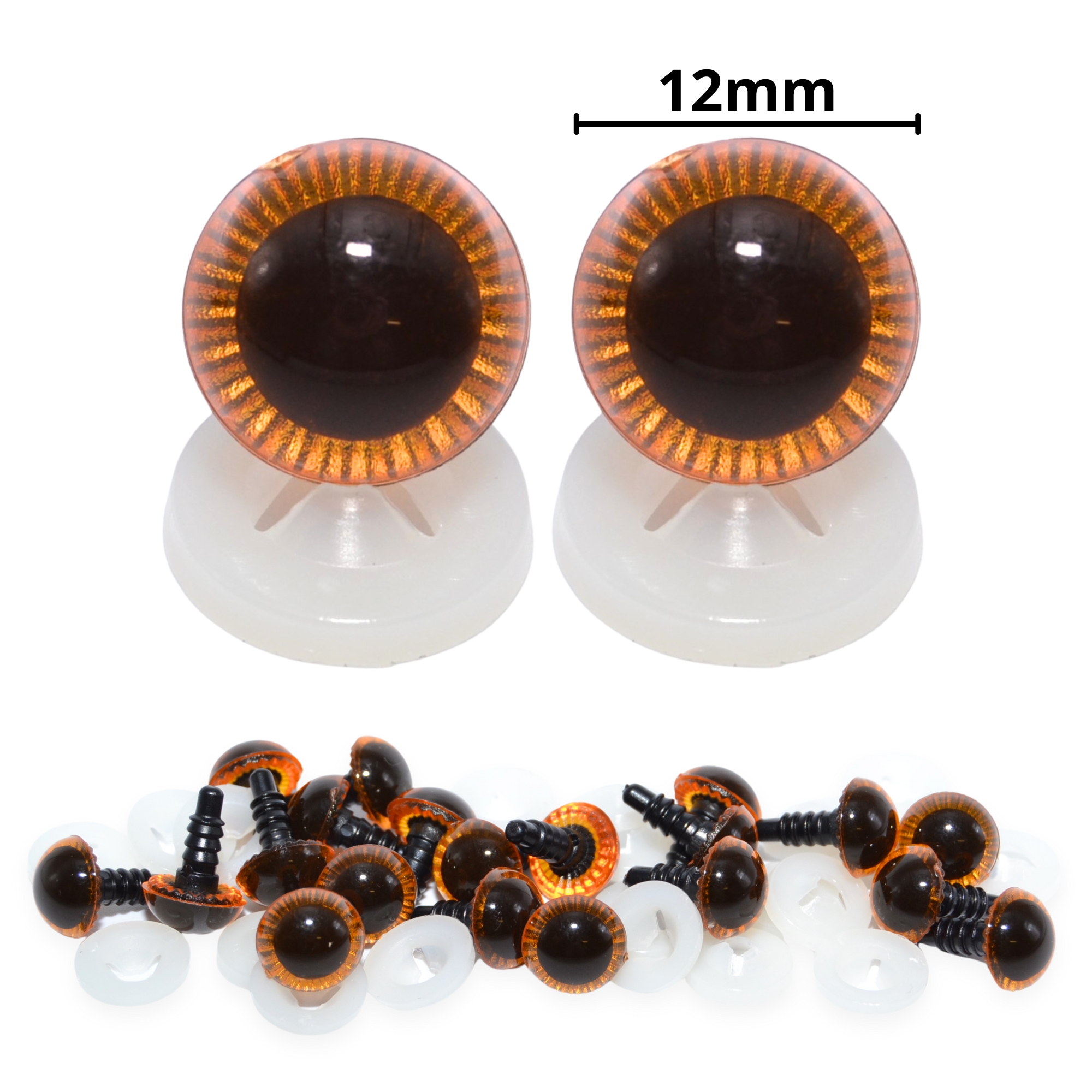 12mm Orange Owl Eyes with Plastic Backs