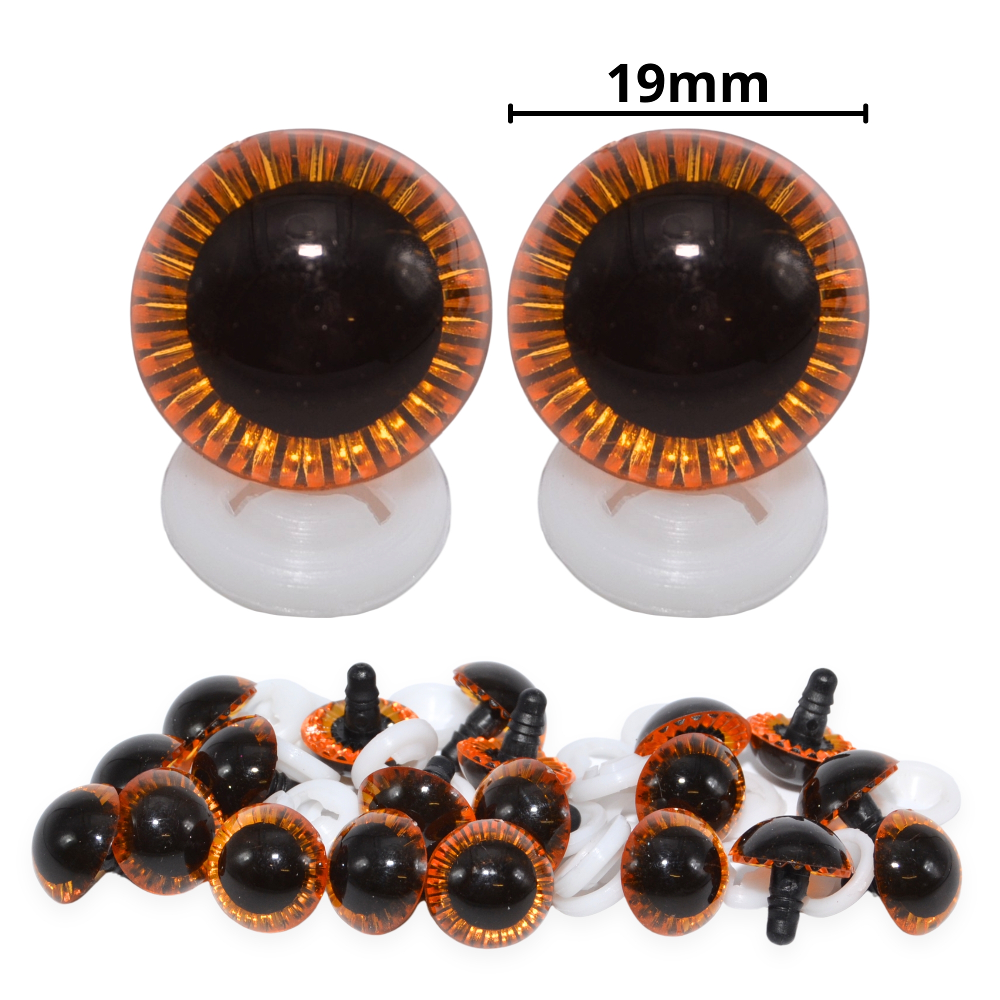 19mm Orange Owl Eyes with Plastic Backs