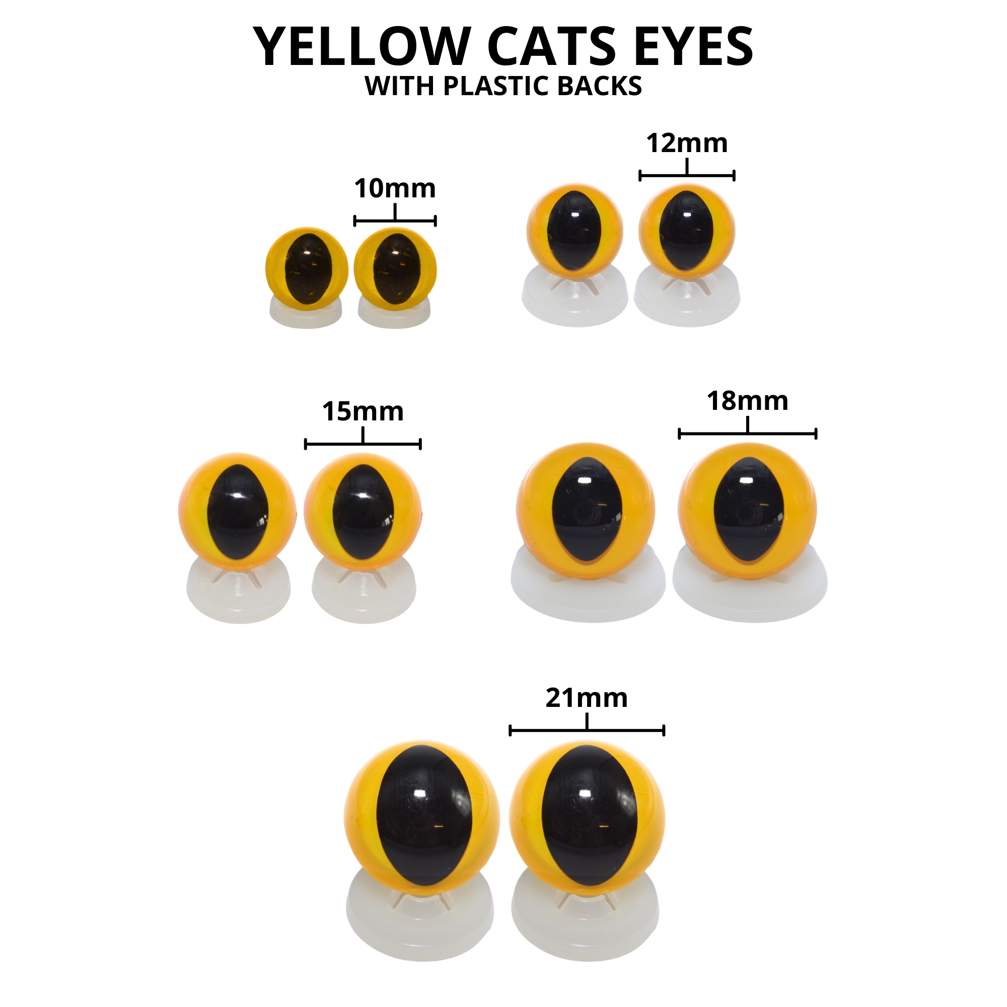 10mm Yellow Cats Eyes with Plastic Backs - Image 3