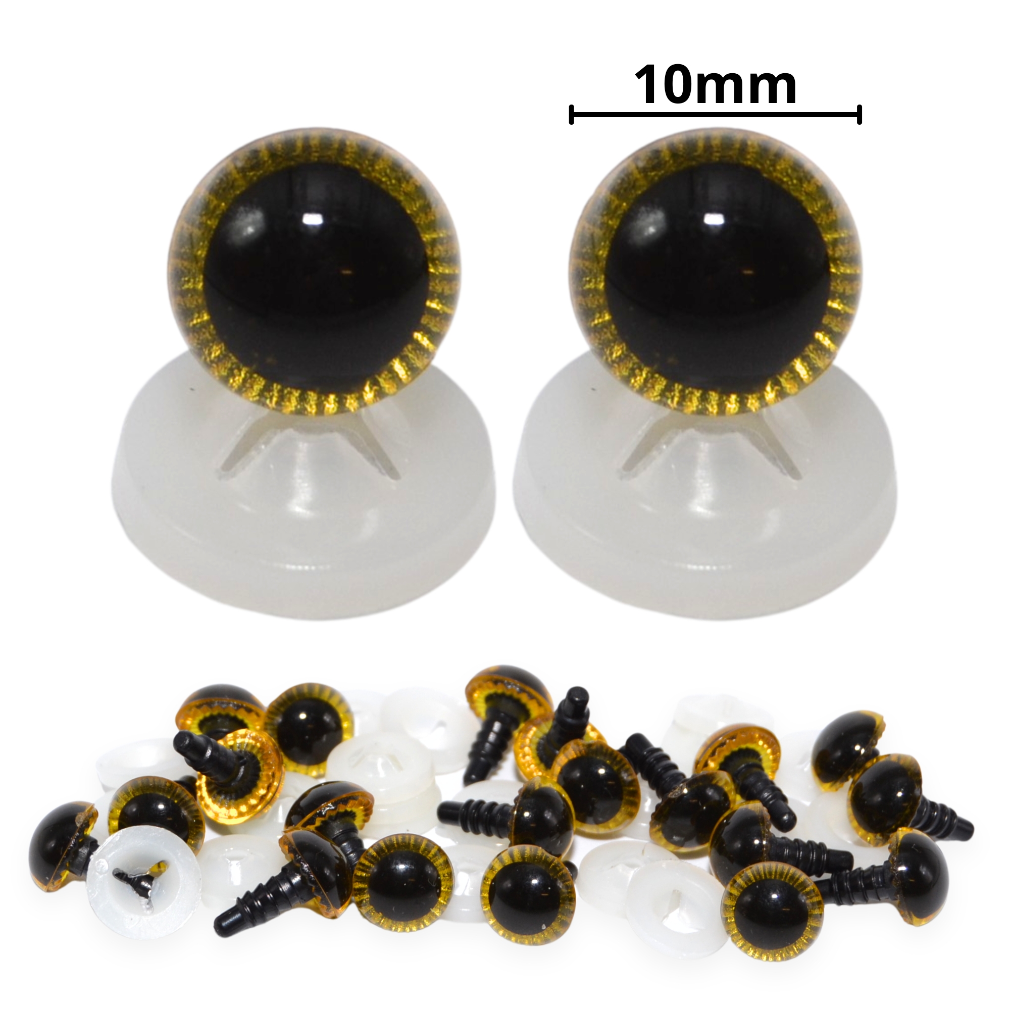 10mm Yellow Owl Eyes with Plastic Backs