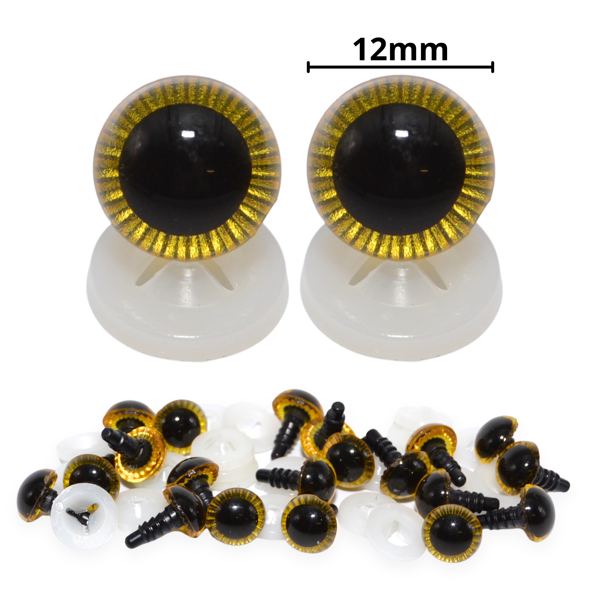 12mm Yellow Owl Eyes with Plastic Backs